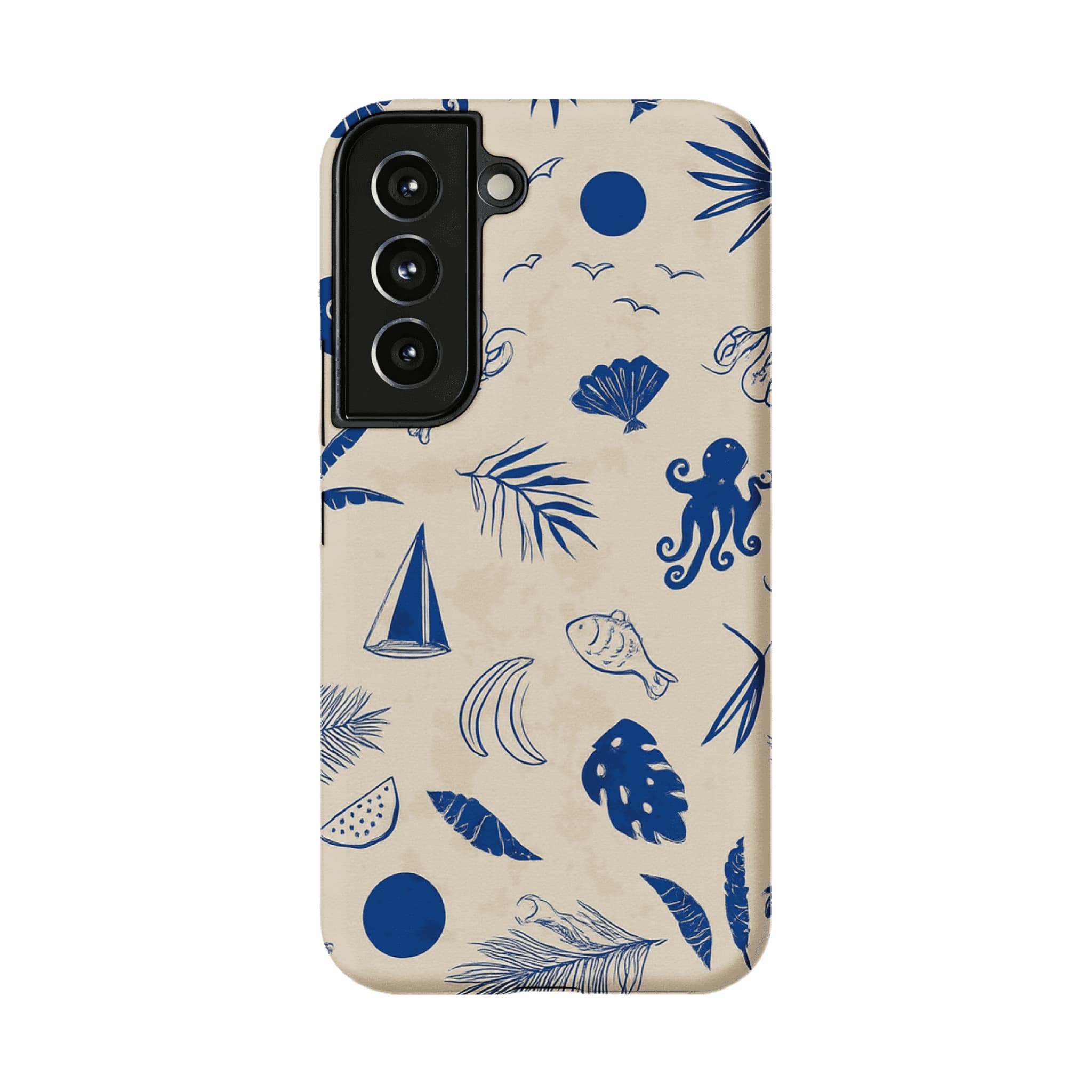 Vintage Blue Line Marine Fruit Palm Beige Base Coastal iPhone Cover