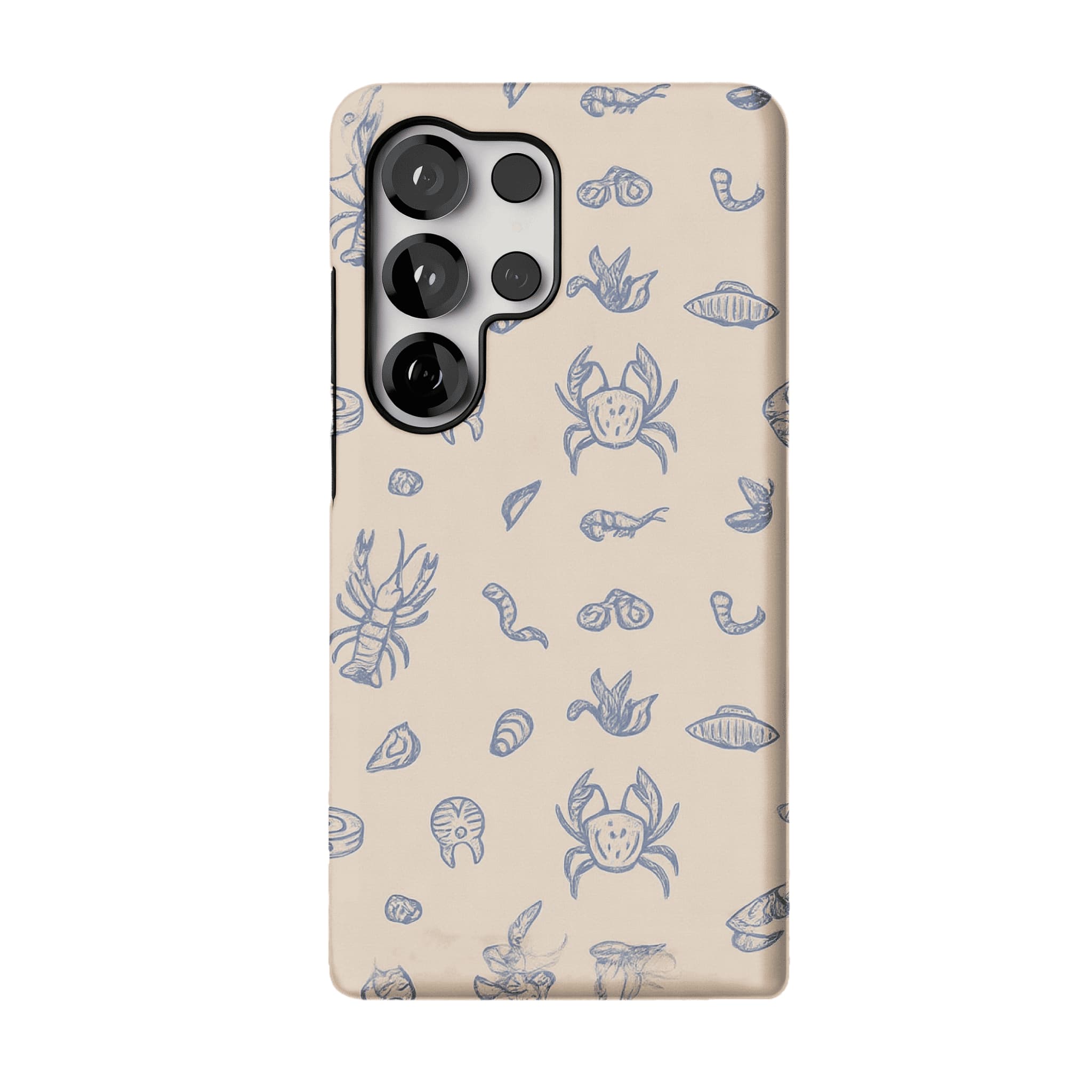Dusty Blue Sketch Seafood Shell Phone Case, Shockproof Anti-slip iPhone Cover