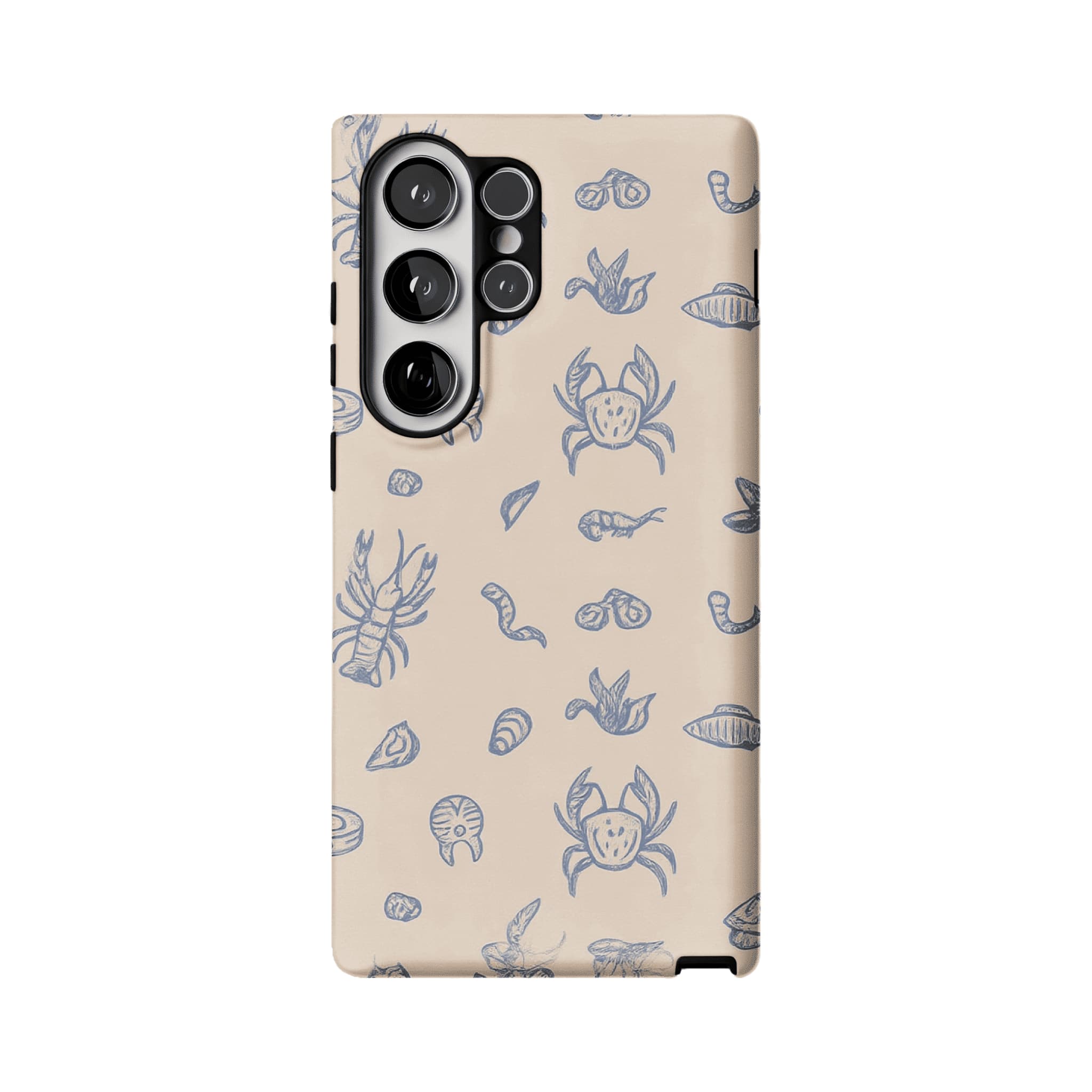 Dusty Blue Sketch Seafood Shell Phone Case, Shockproof Anti-slip iPhone Cover
