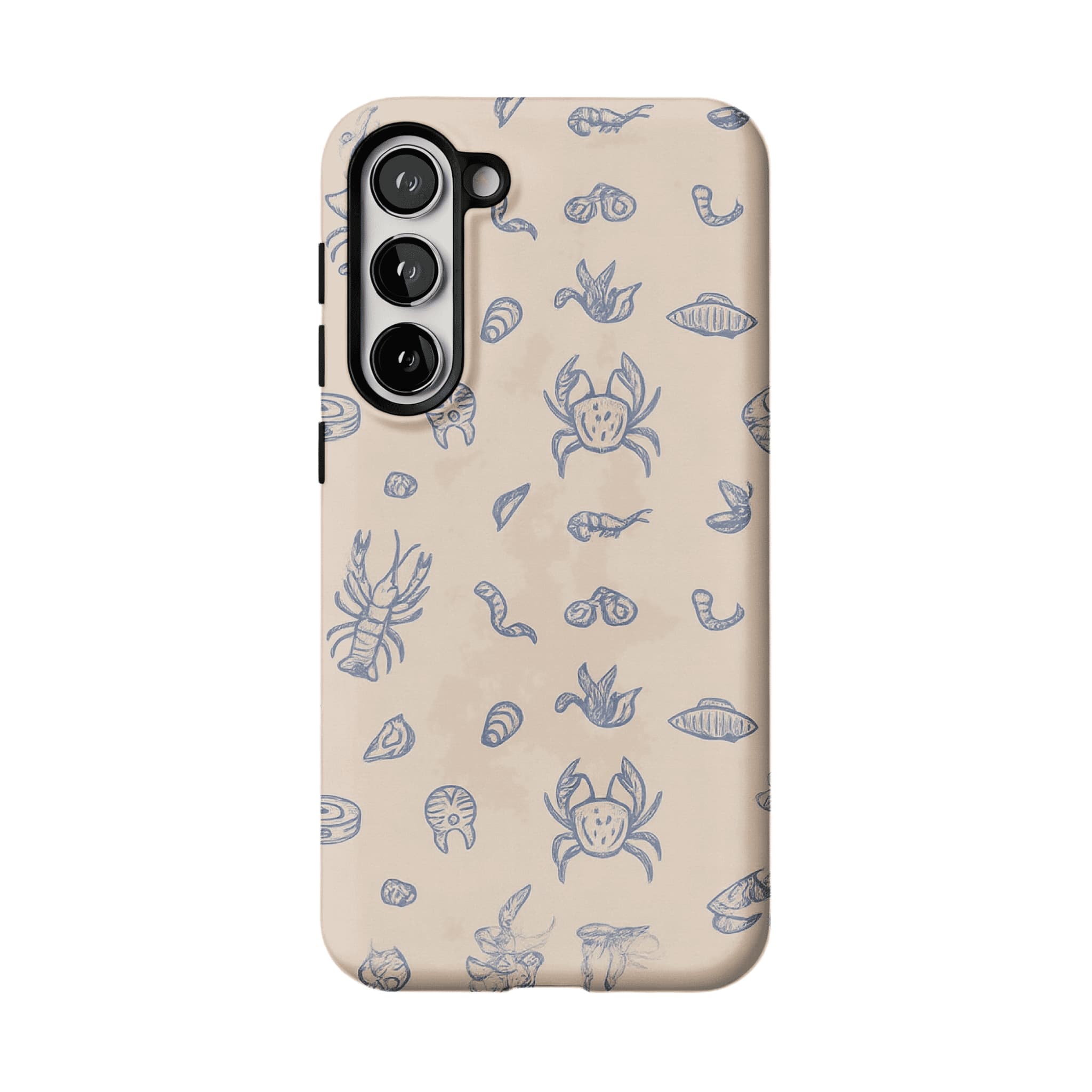 Dusty Blue Sketch Seafood Shell Phone Case, Shockproof Anti-slip iPhone Cover