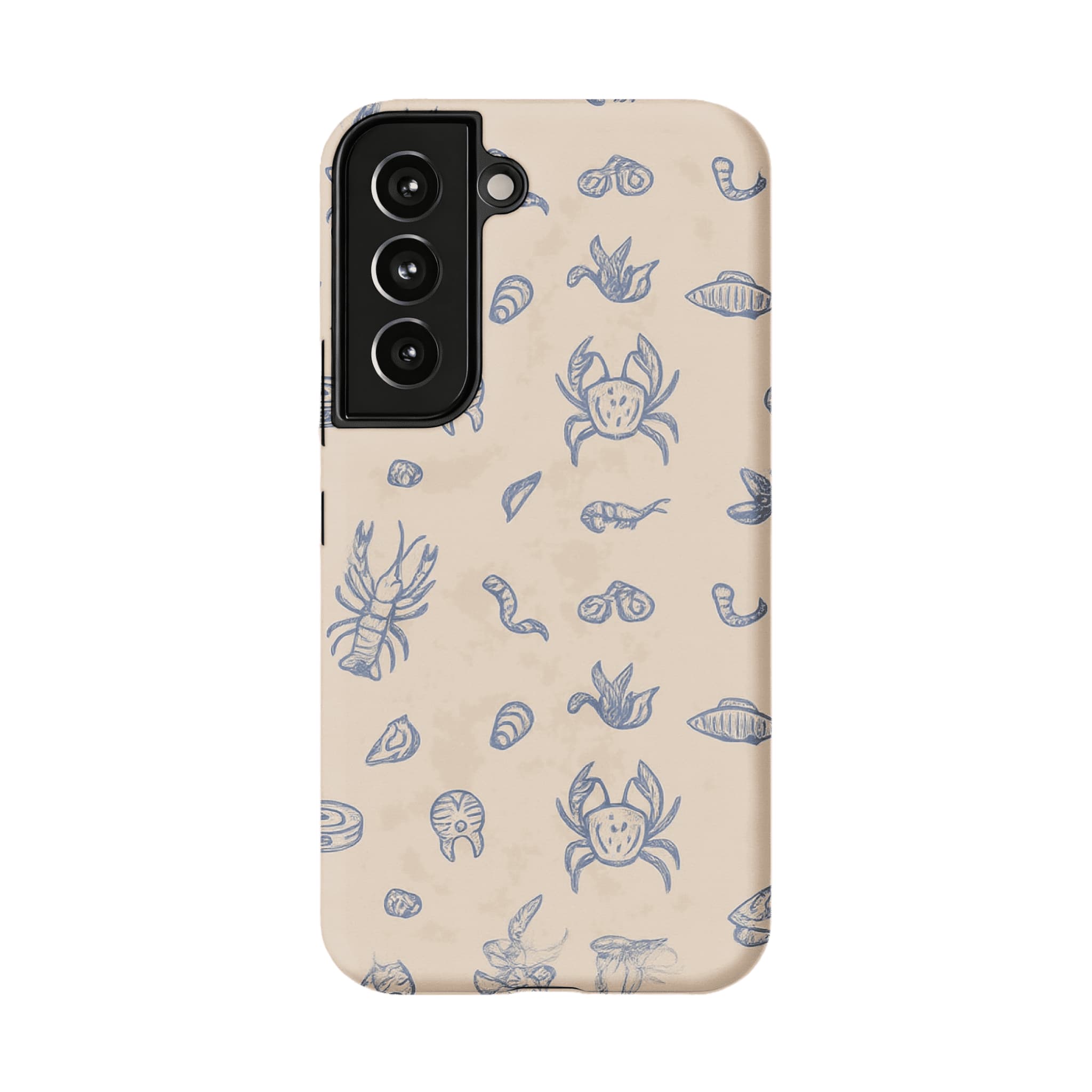 Dusty Blue Sketch Seafood Shell Phone Case, Shockproof Anti-slip iPhone Cover