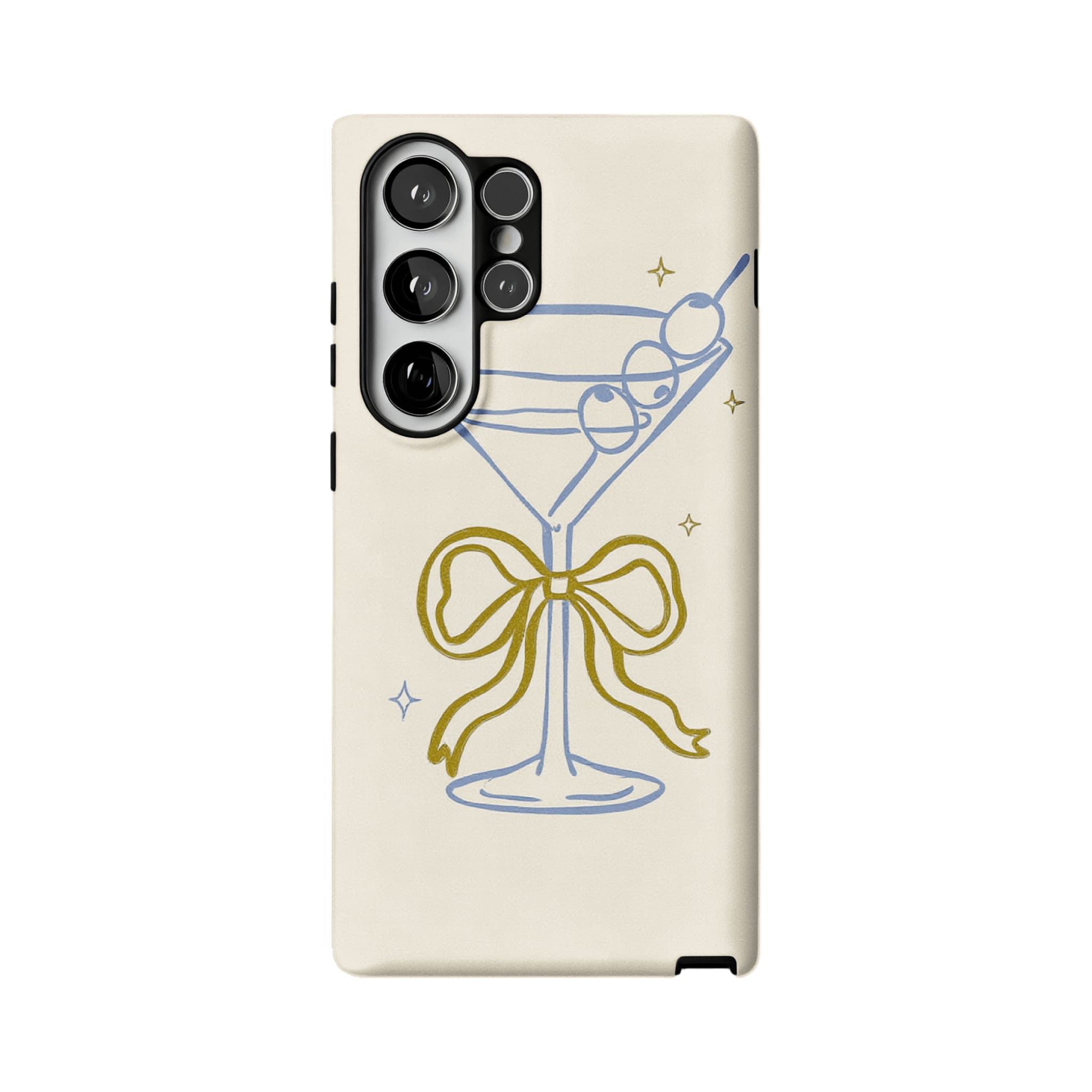 Pastel Blue Line Cocktail Golden Ribbon Cream Base Chic iPhone Cover