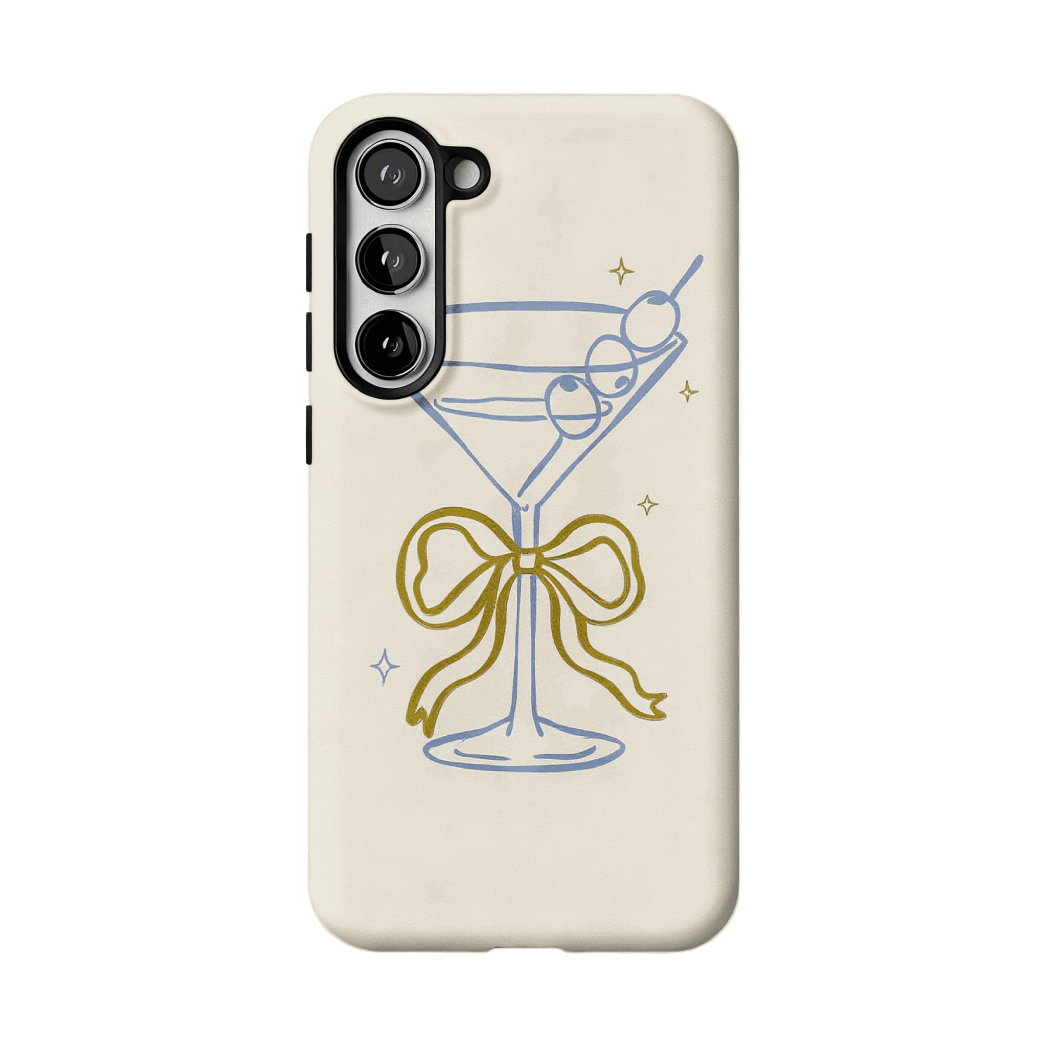 Pastel Blue Line Cocktail Golden Ribbon Cream Base Chic iPhone Cover