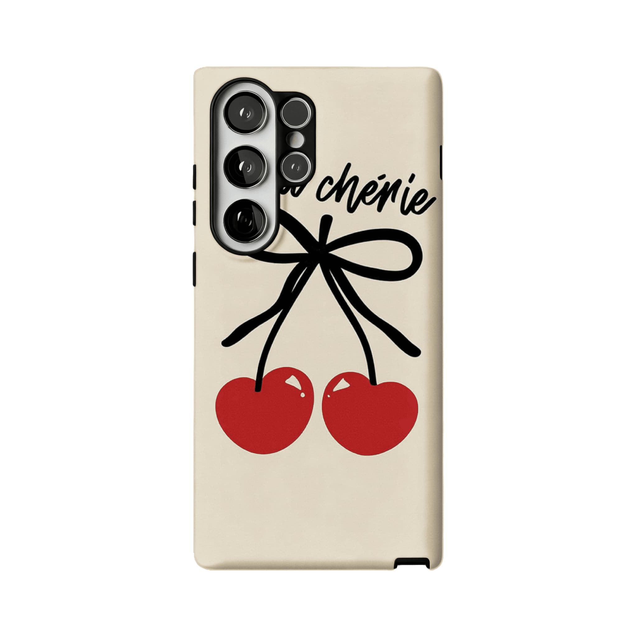 Hand Drawn Heart Cherry Black Bow Minimal Art Shockproof iPhone Case