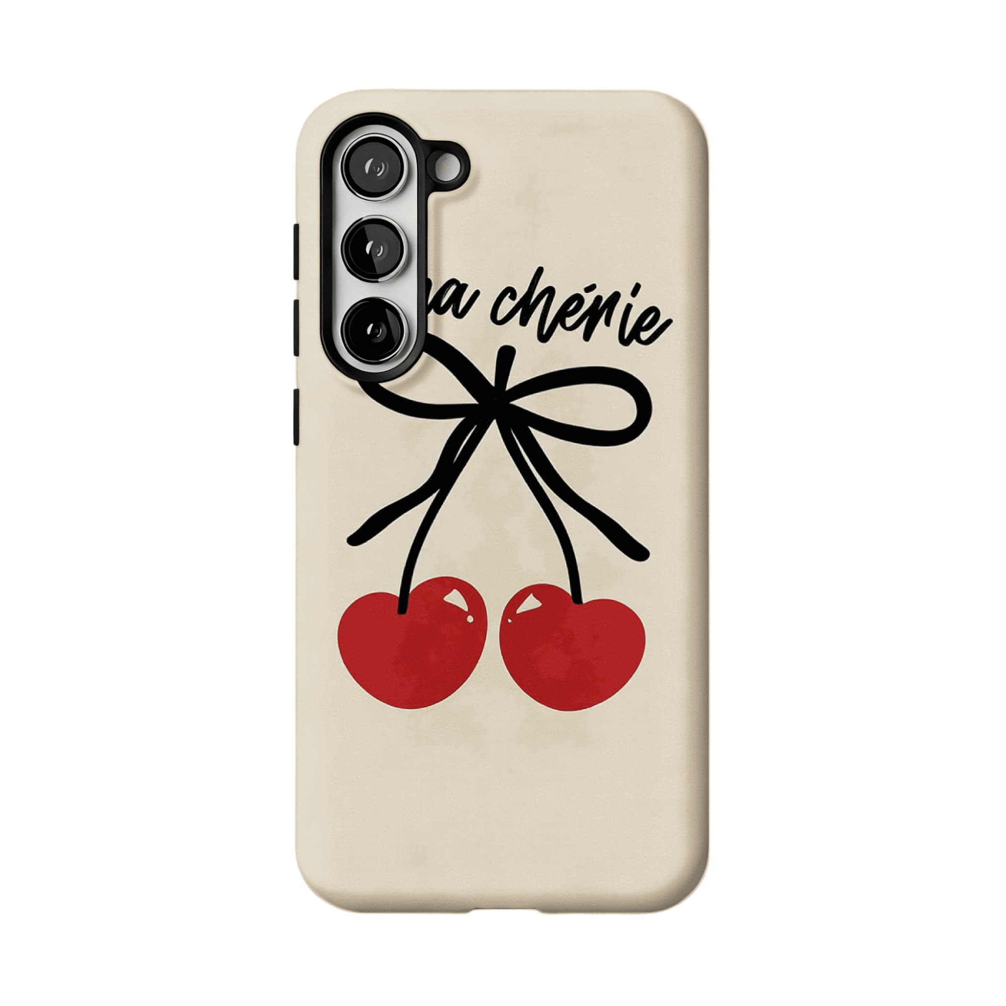 Hand Drawn Heart Cherry Black Bow Minimal Art Shockproof iPhone Case