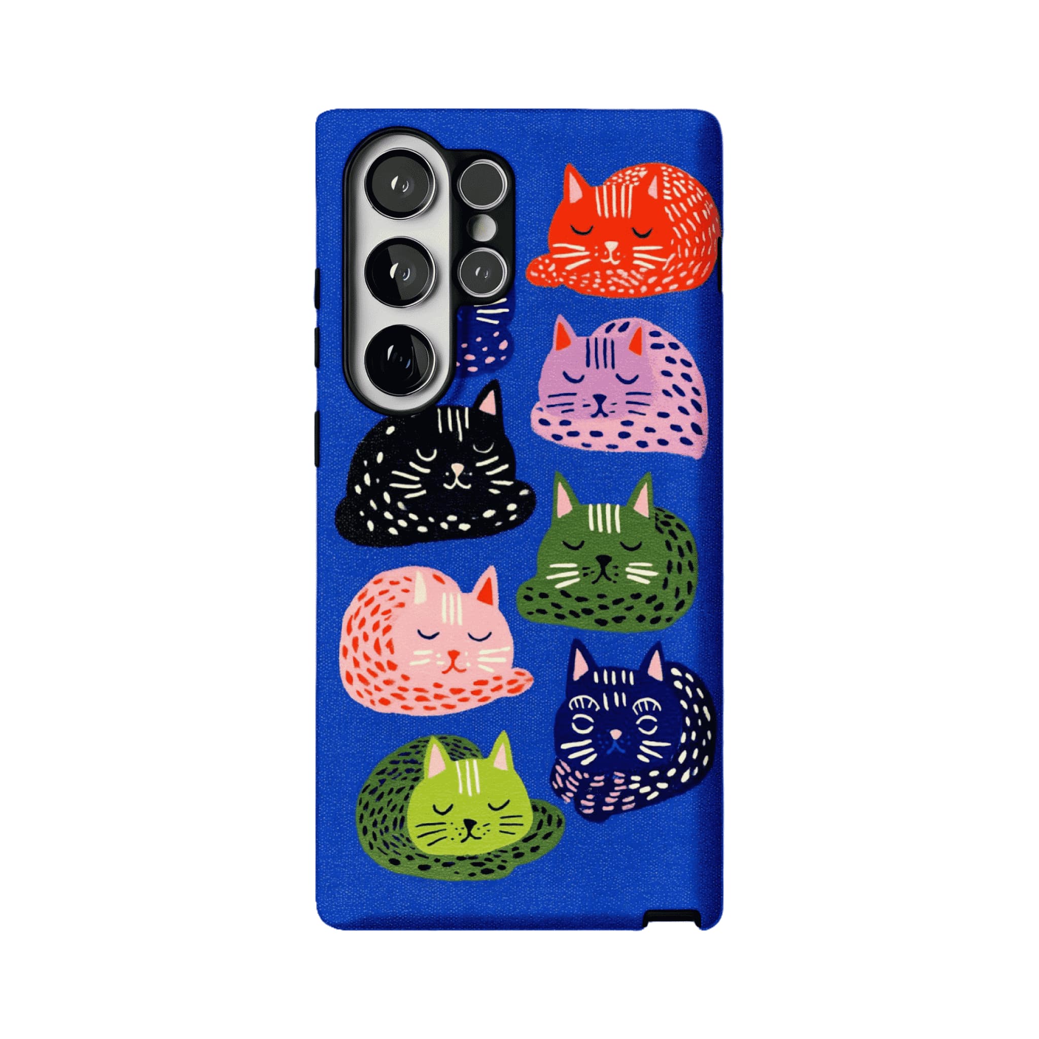Cute Hand Drawn Napping Cats Shockproof Anti-slip Klein Blue iPhone Case