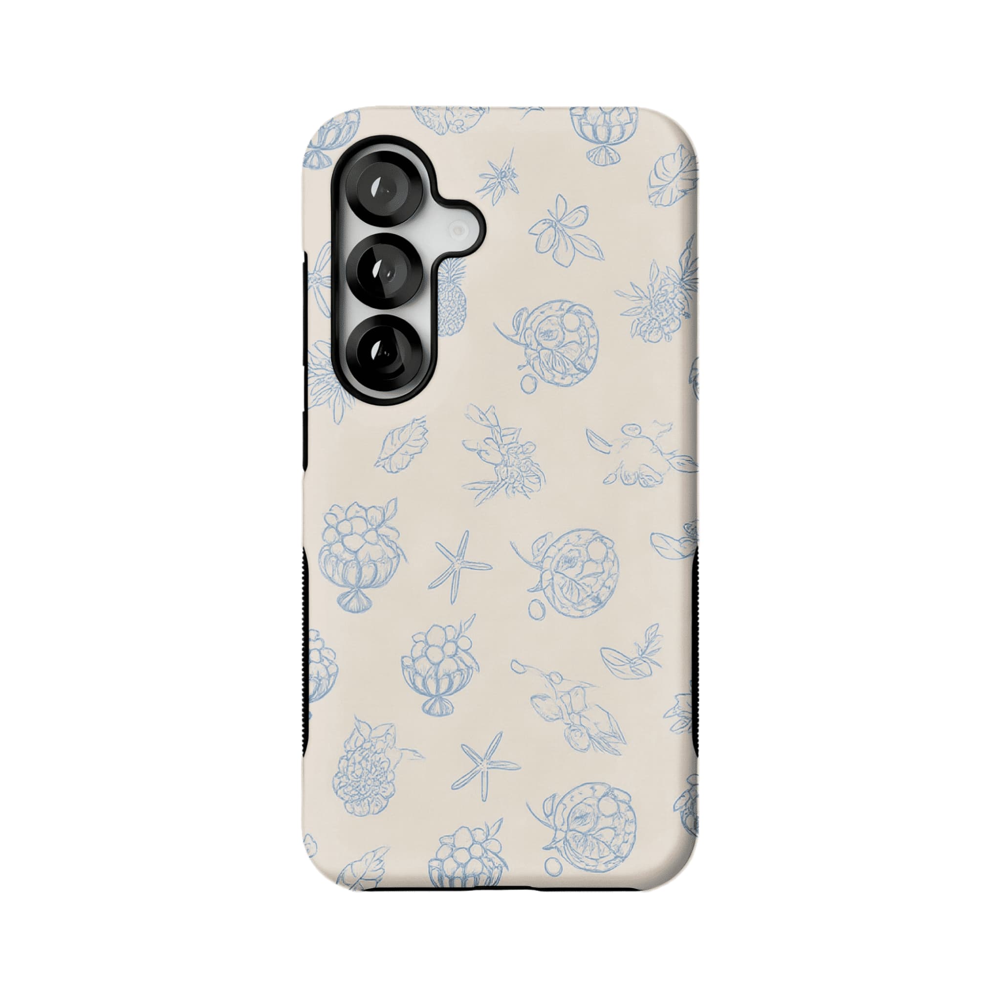 Pale Blue Line Sketch Berry Starfish Coastal Shockproof iPhone Case