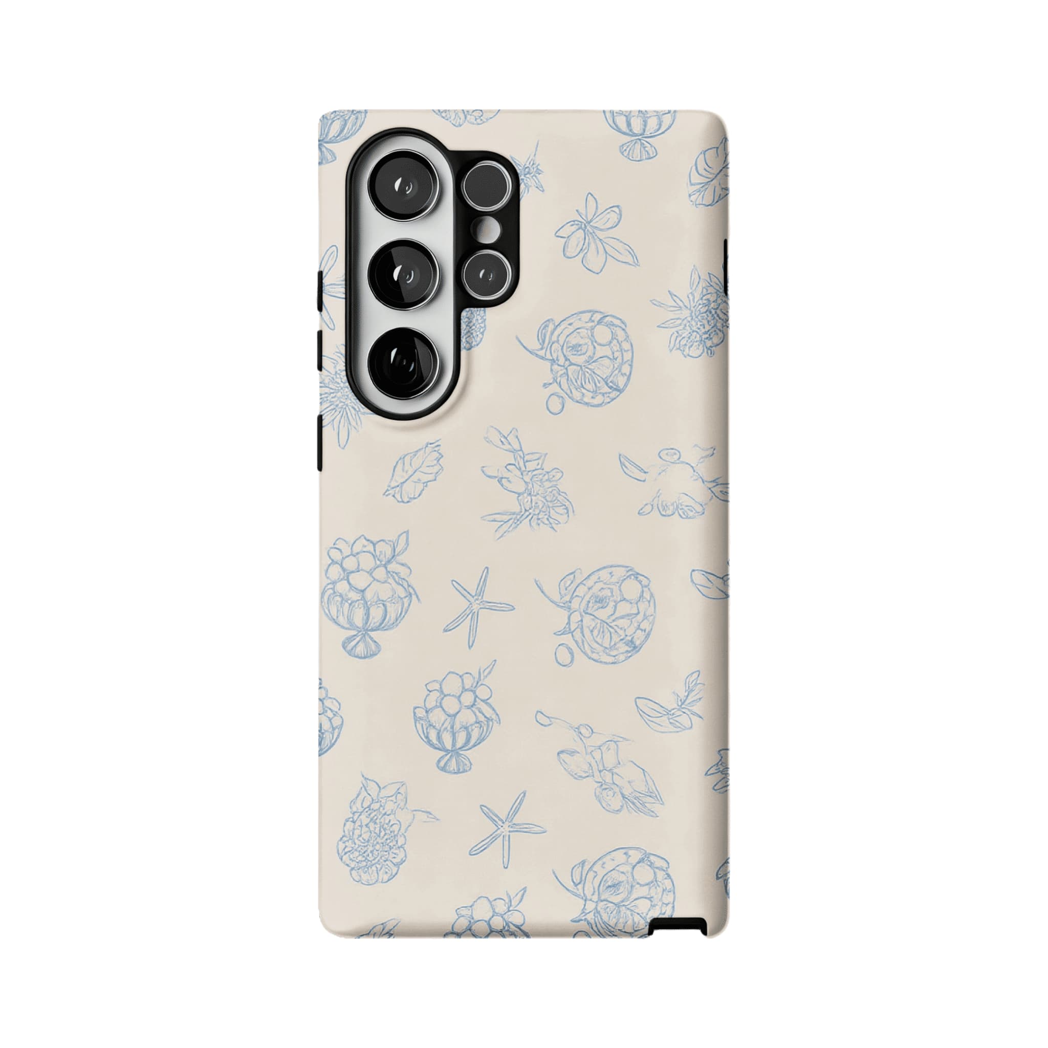 Pale Blue Line Sketch Berry Starfish Coastal Shockproof iPhone Case