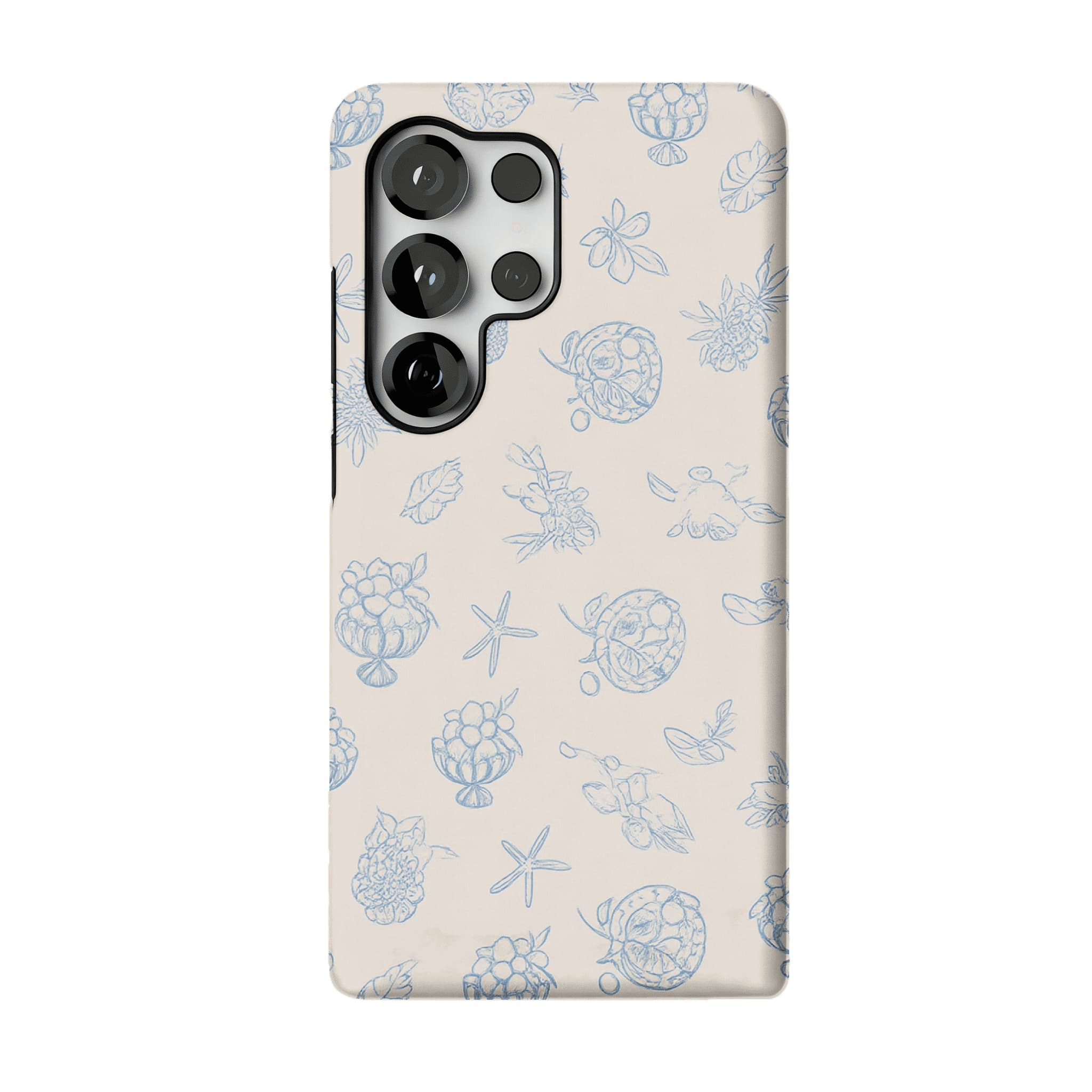 Pale Blue Line Sketch Berry Starfish Coastal Shockproof iPhone Case
