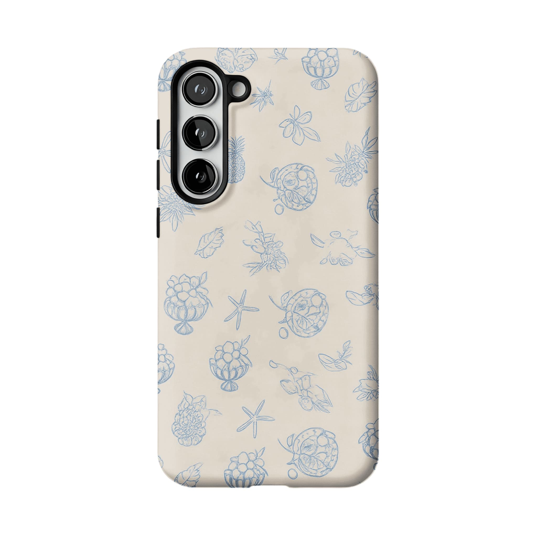 Pale Blue Line Sketch Berry Starfish Coastal Shockproof iPhone Case