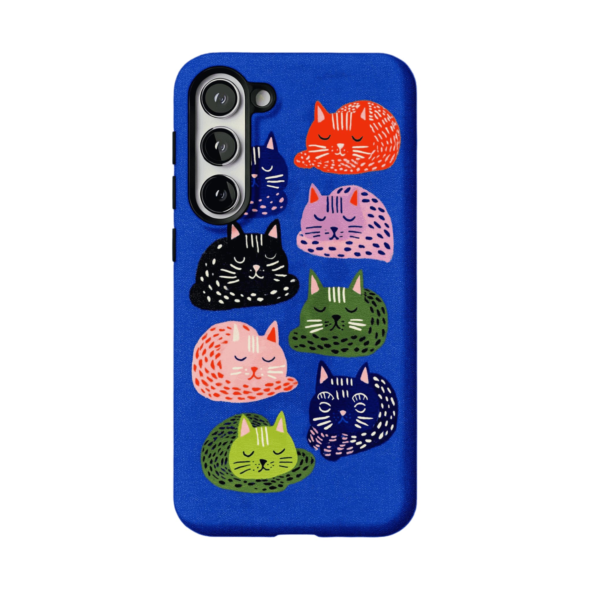 Cute Hand Drawn Napping Cats Shockproof Anti-slip Klein Blue iPhone Case