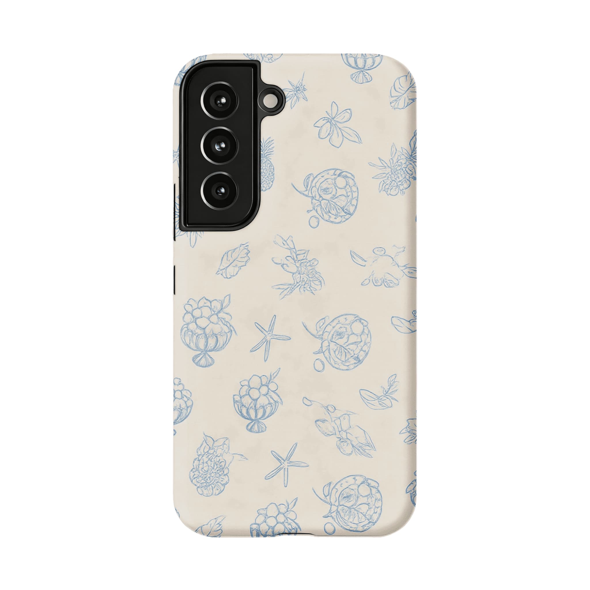 Pale Blue Line Sketch Berry Starfish Coastal Shockproof iPhone Case