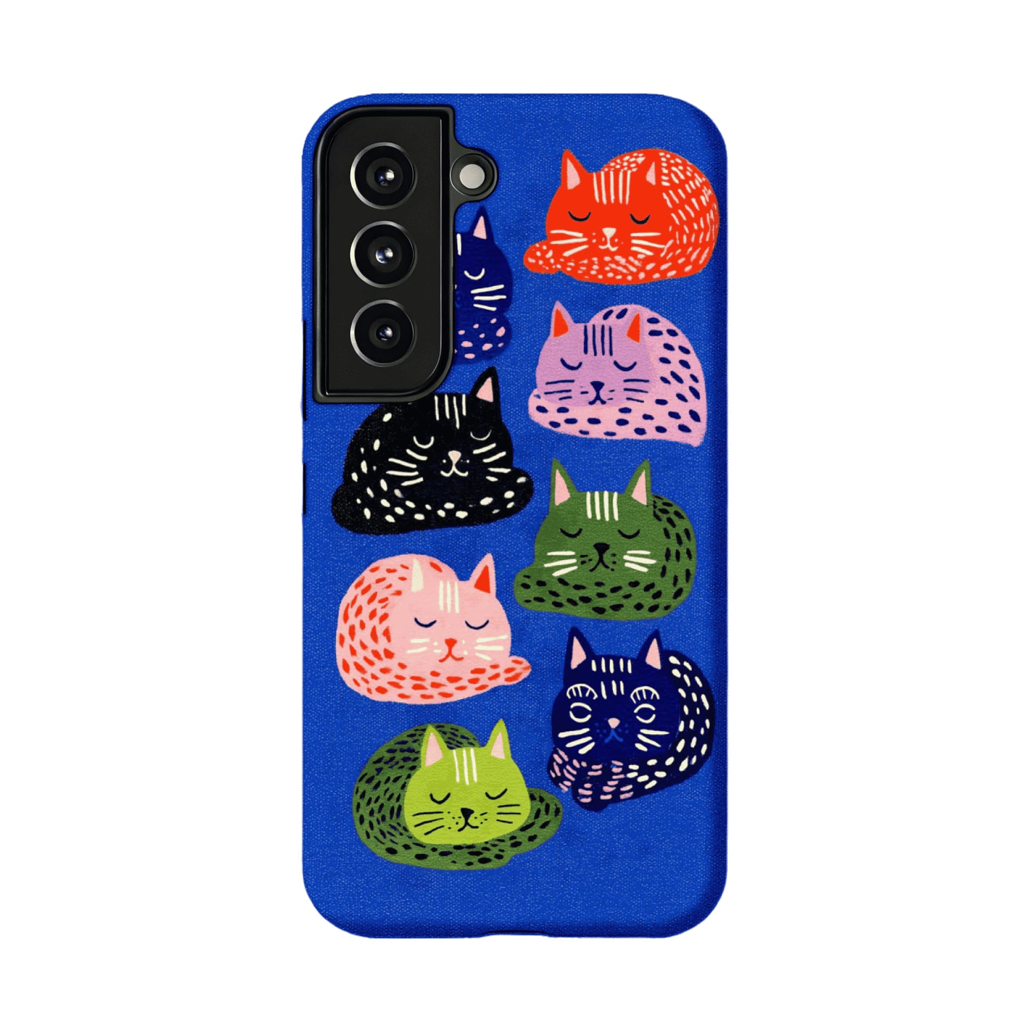 Cute Hand Drawn Napping Cats Shockproof Anti-slip Klein Blue iPhone Case