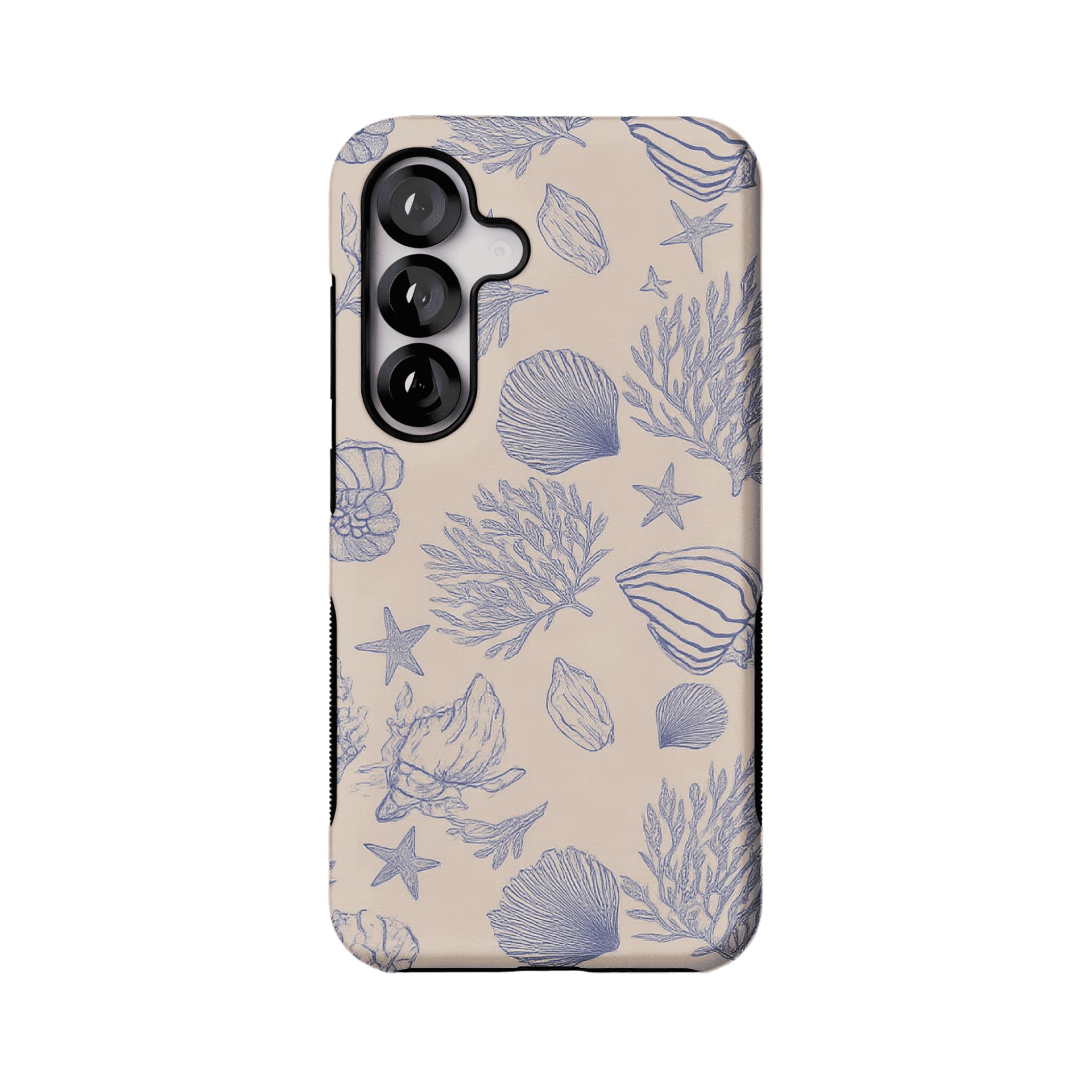 Pale Blue Sketch Seashell Coastal Phone Case, Shockproof Anti-slip iPhone Cover