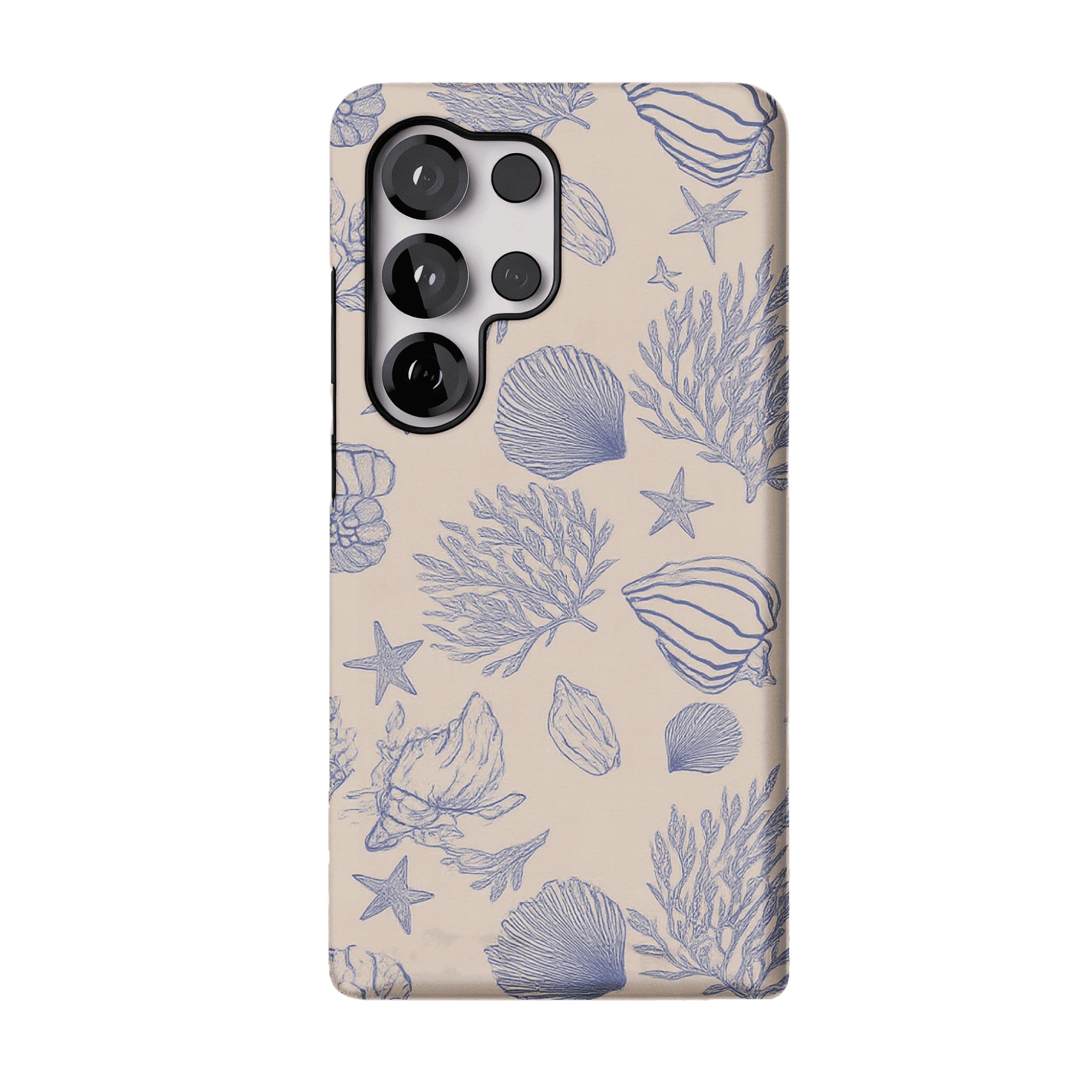 Pale Blue Sketch Seashell Coastal Phone Case, Shockproof Anti-slip iPhone Cover