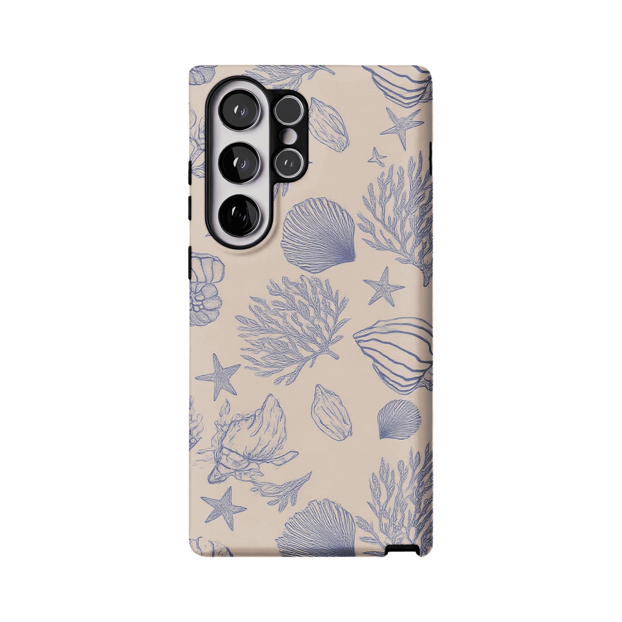 Pale Blue Sketch Seashell Coastal Phone Case, Shockproof Anti-slip iPhone Cover