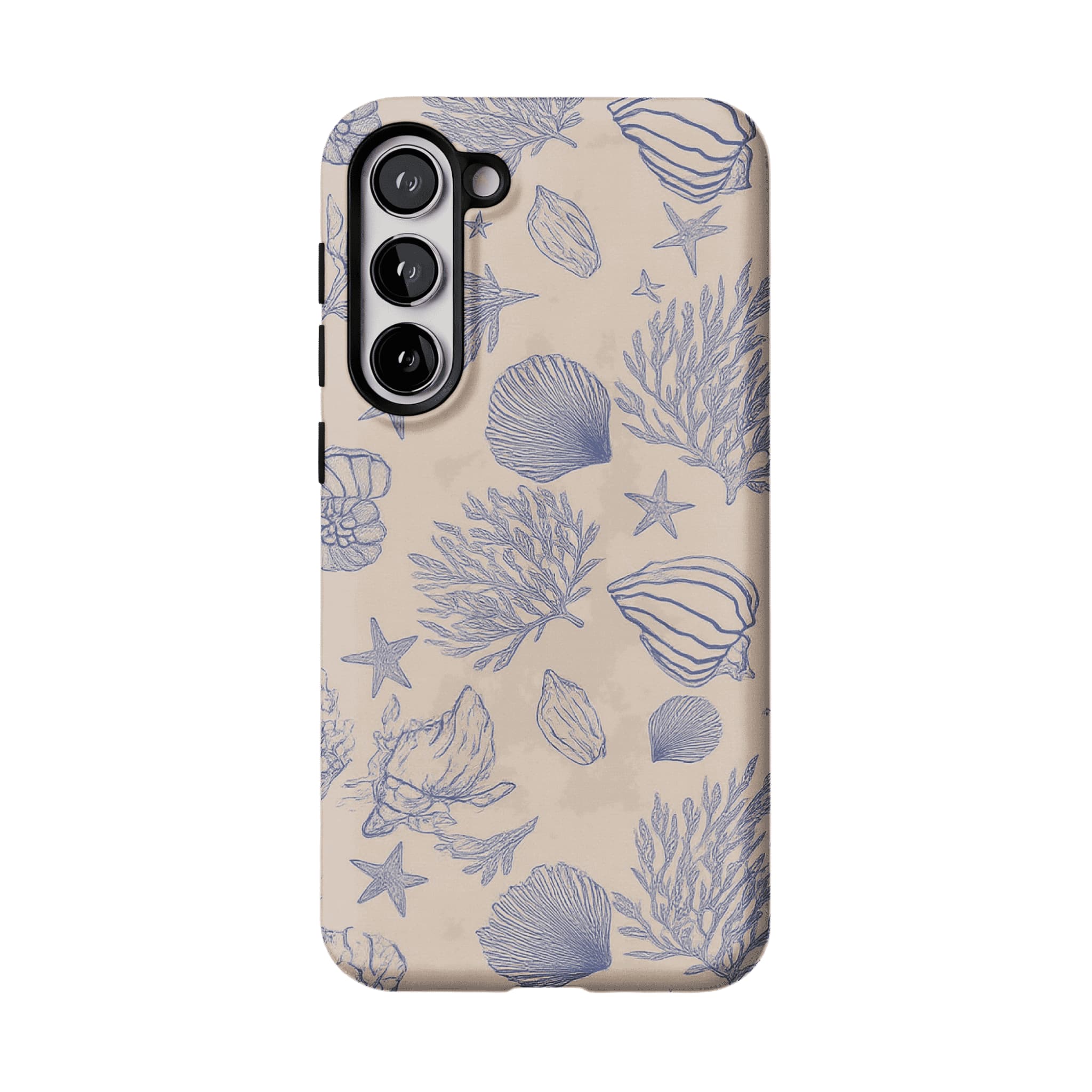 Pale Blue Sketch Seashell Coastal Phone Case, Shockproof Anti-slip iPhone Cover