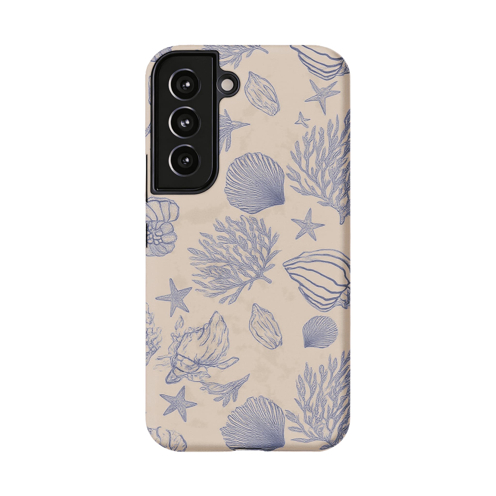 Pale Blue Sketch Seashell Coastal Phone Case, Shockproof Anti-slip iPhone Cover