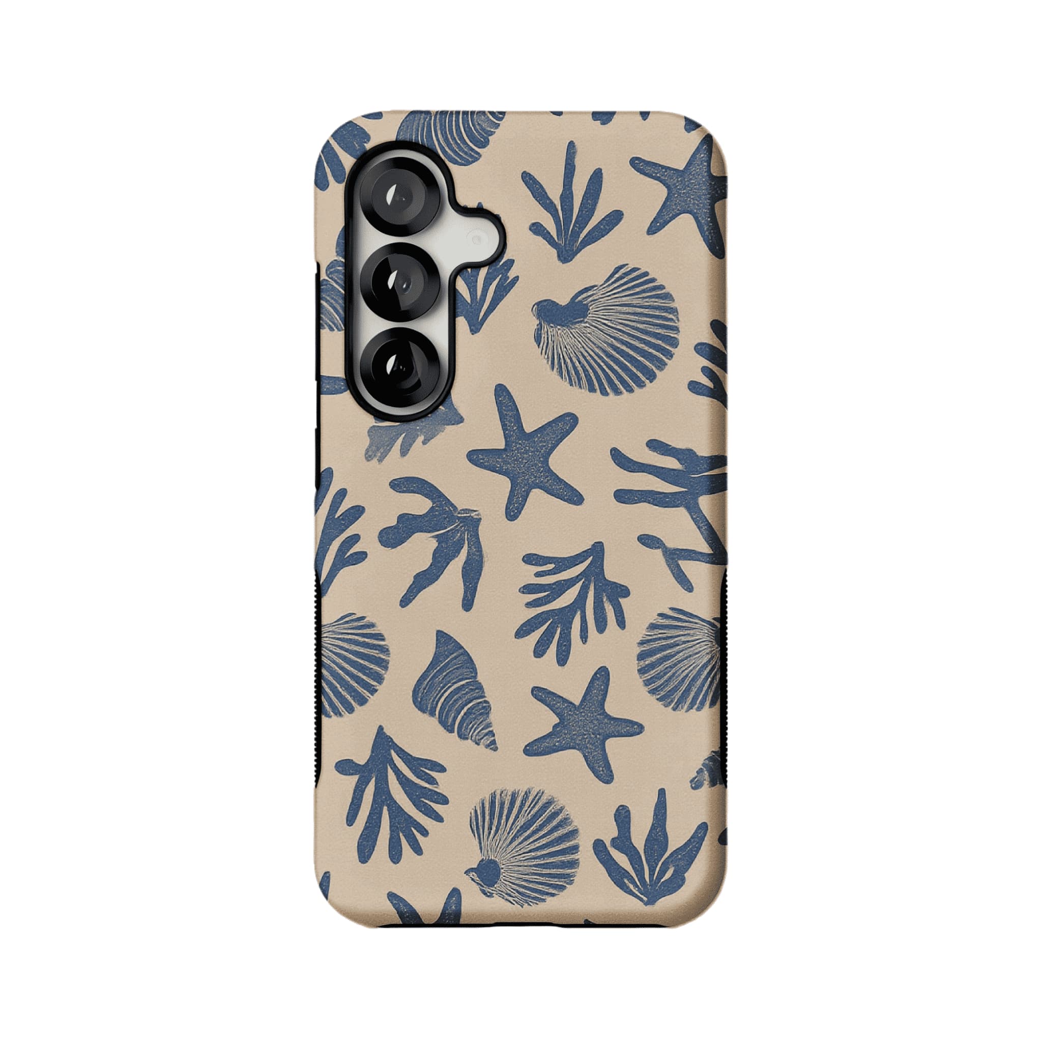Vintage Rubber Stamp Blue Seashell Starfish Coastal Art Shockproof iPhone Case