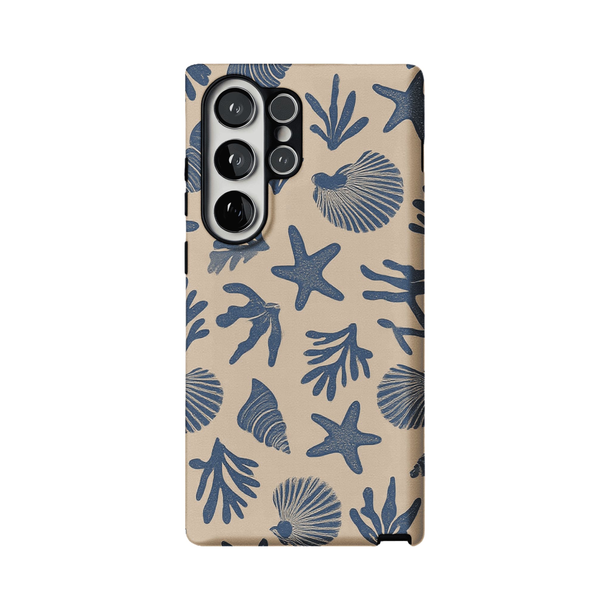Vintage Rubber Stamp Blue Seashell Starfish Coastal Art Shockproof iPhone Case
