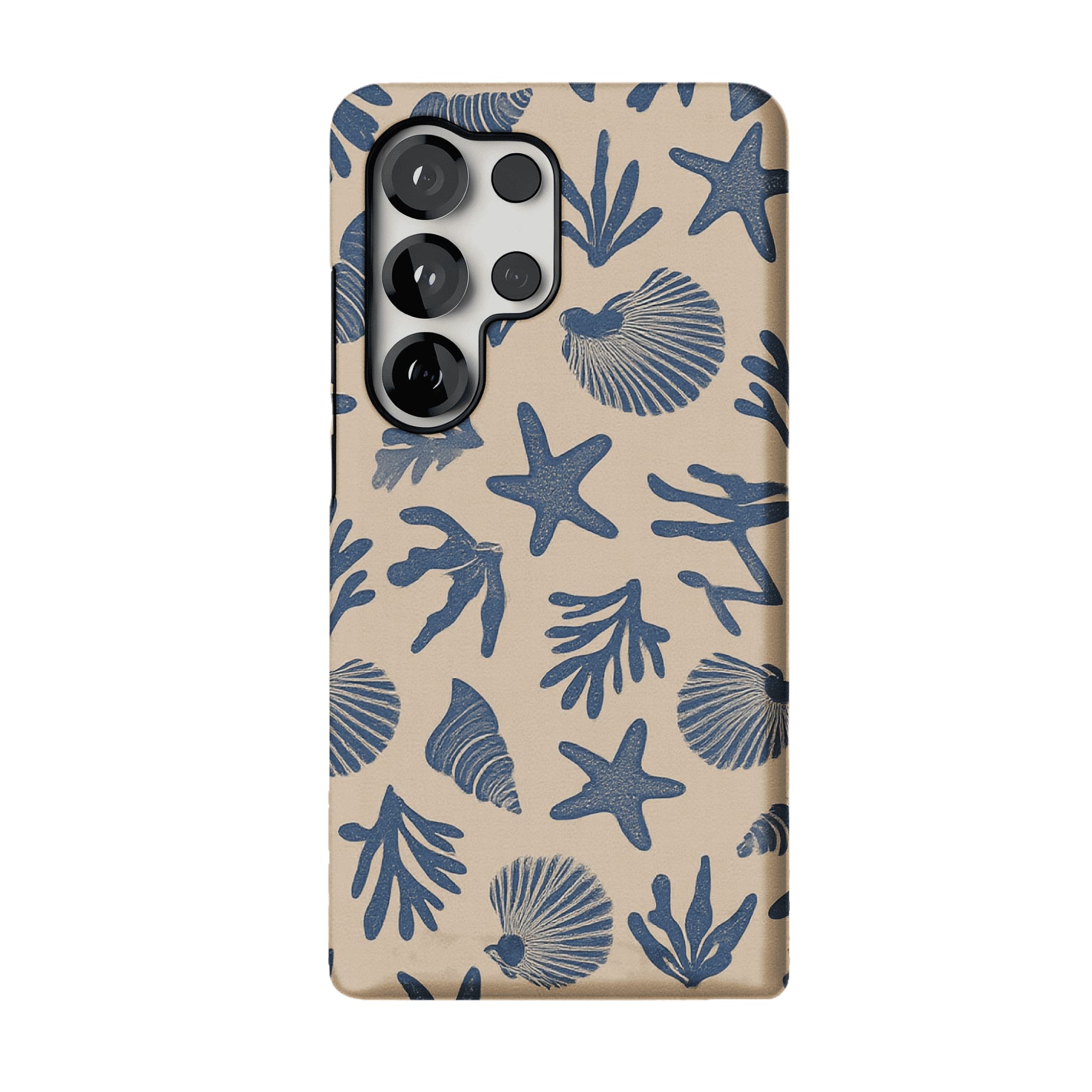 Vintage Rubber Stamp Blue Seashell Starfish Coastal Art Shockproof iPhone Case