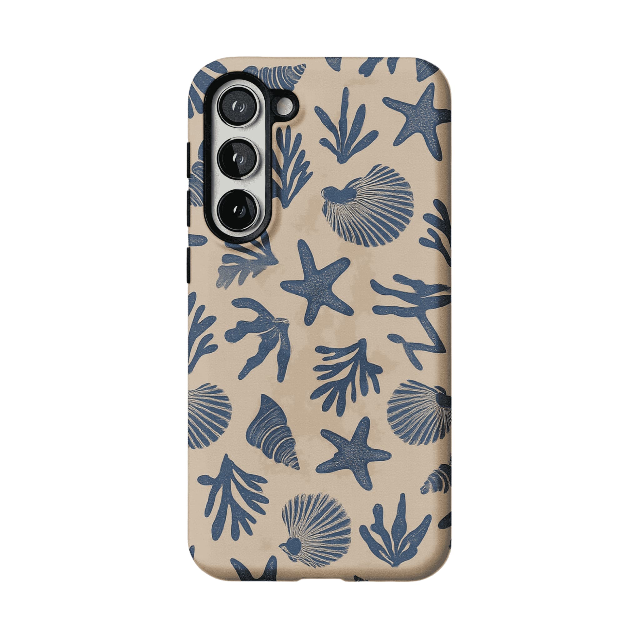 Vintage Rubber Stamp Blue Seashell Starfish Coastal Art Shockproof iPhone Case