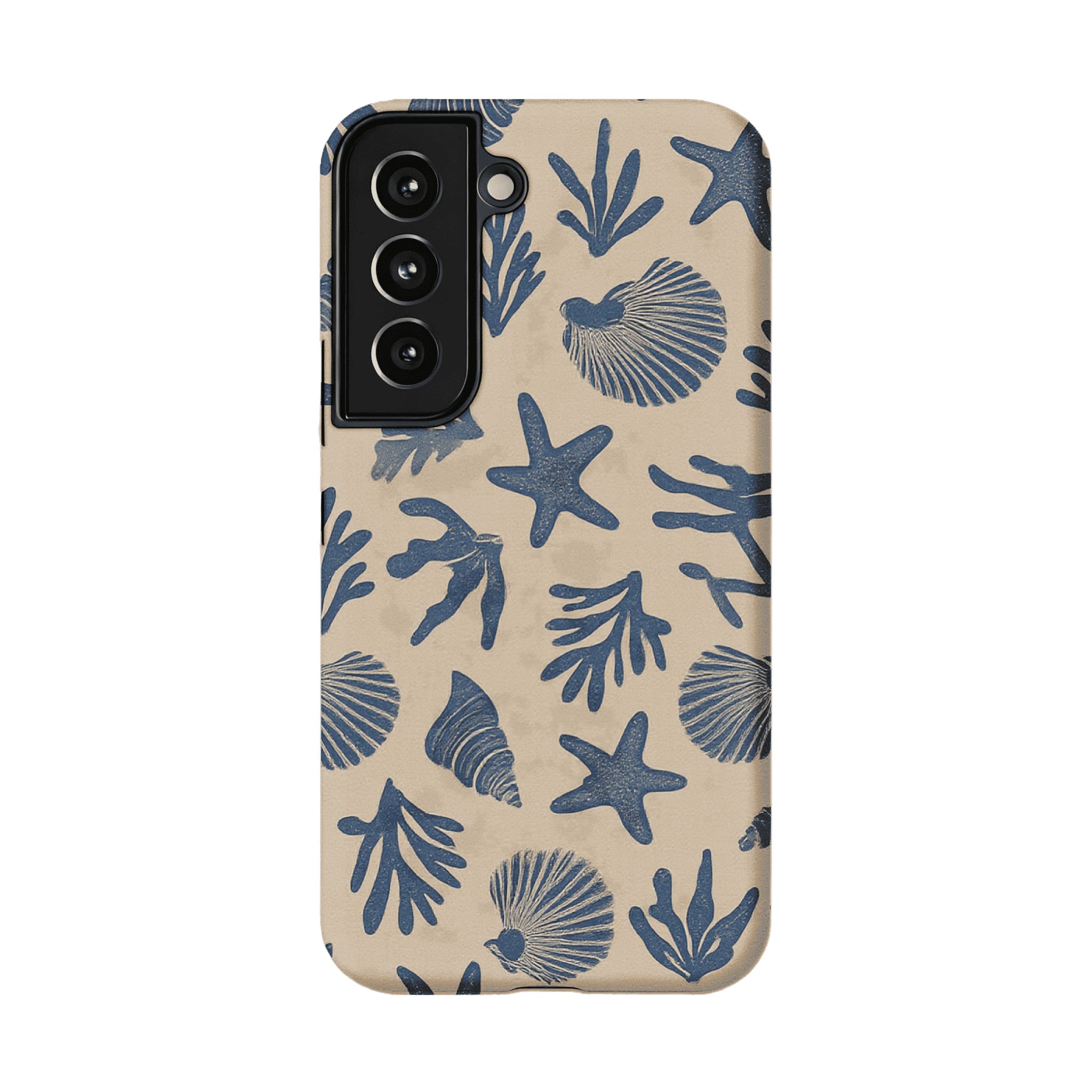 Vintage Rubber Stamp Blue Seashell Starfish Coastal Art Shockproof iPhone Case