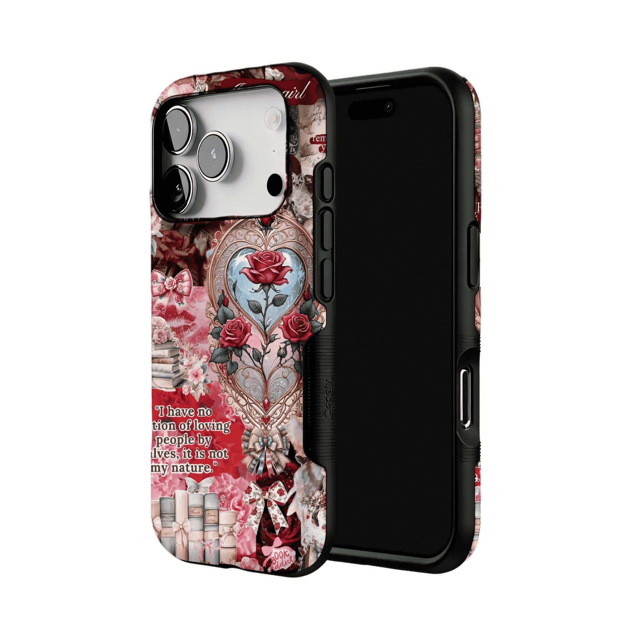 Vintage Victorian Red Rose Scrapbook Phone Case, Romantic iPhone Cover