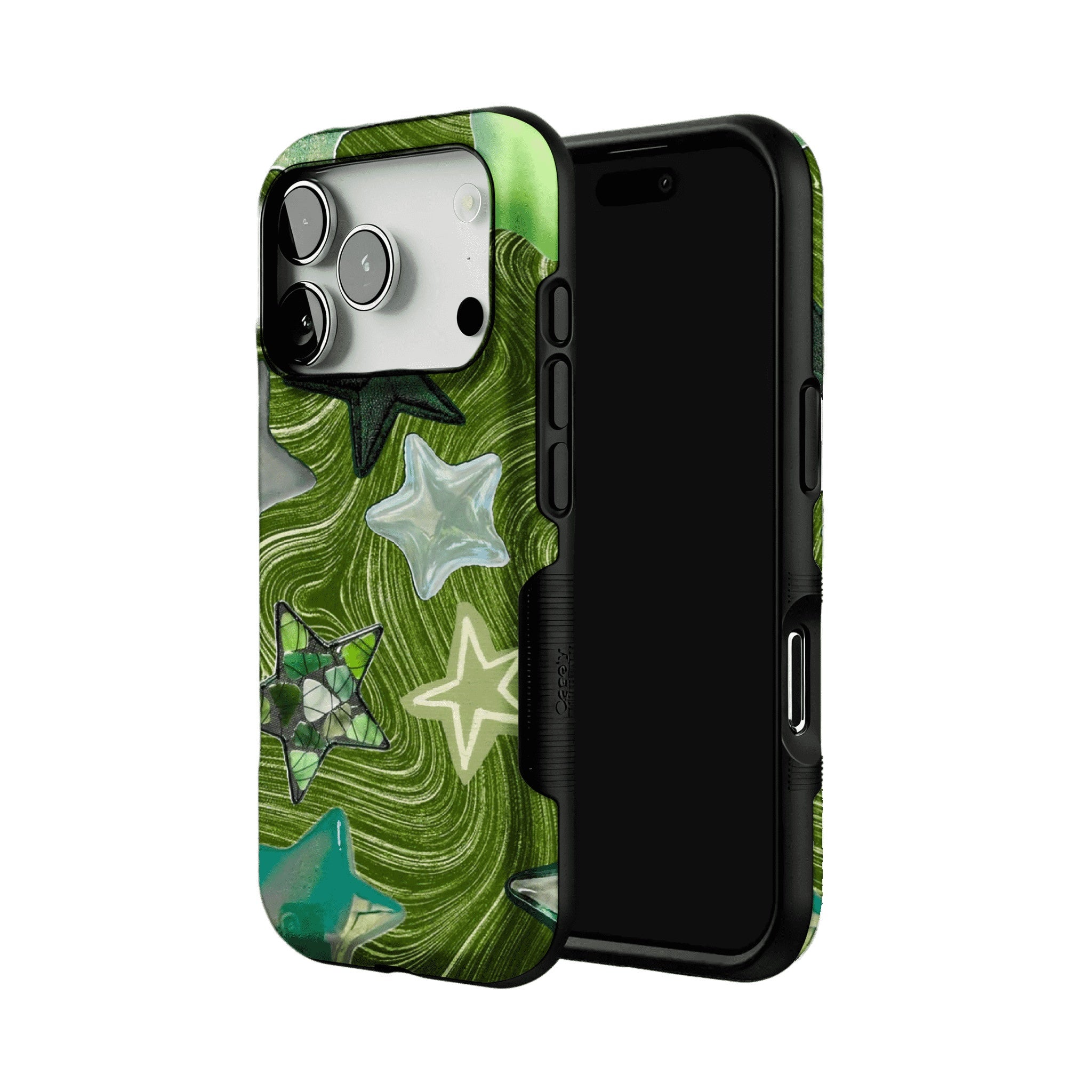 Cute Green Swirl Star Phone Case, Y2K Shockproof Anti-slip iPhone Cover