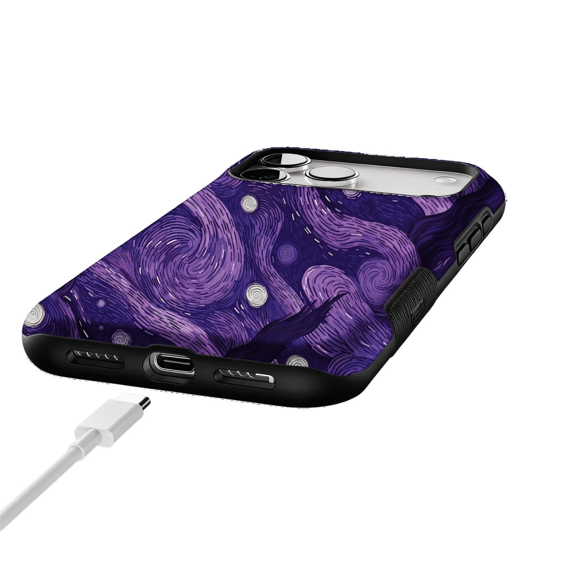 Vintage Purple Van Gogh Starry Night Phone Case, Shockproof Anti-slip iPhone Cover