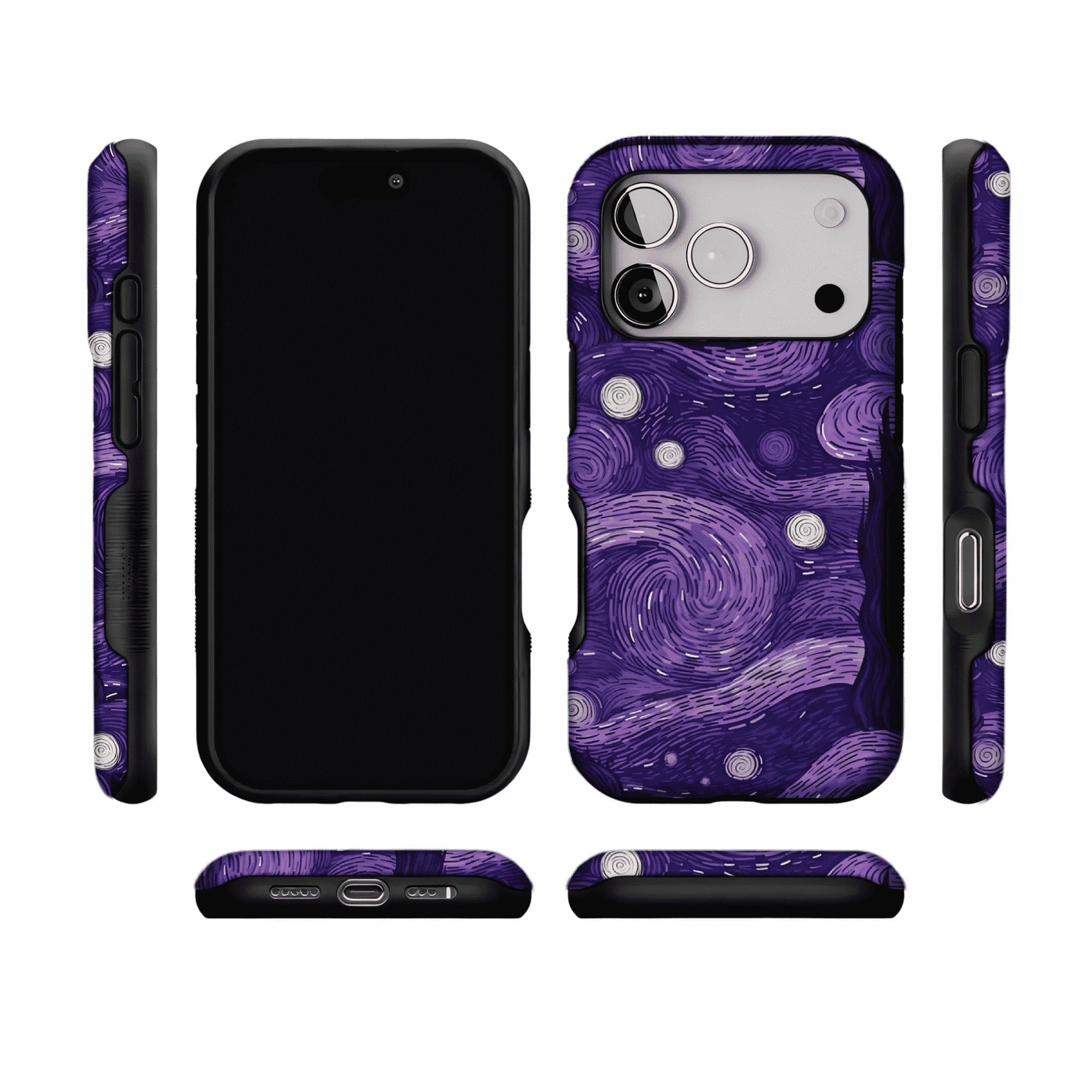 Vintage Purple Van Gogh Starry Night Phone Case, Shockproof Anti-slip iPhone Cover