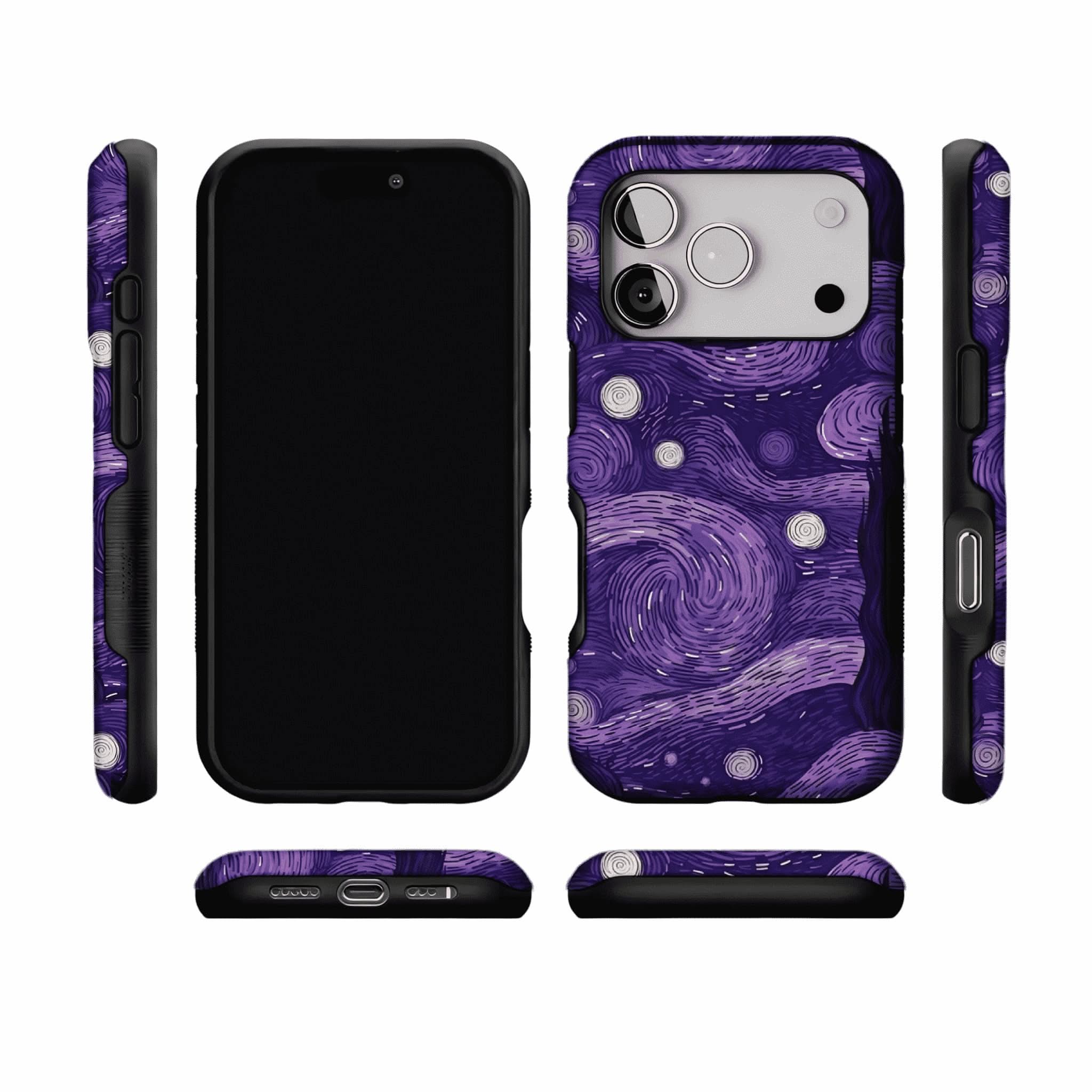 Vintage Purple Van Gogh Starry Night Phone Case, Shockproof Anti-slip iPhone Cover