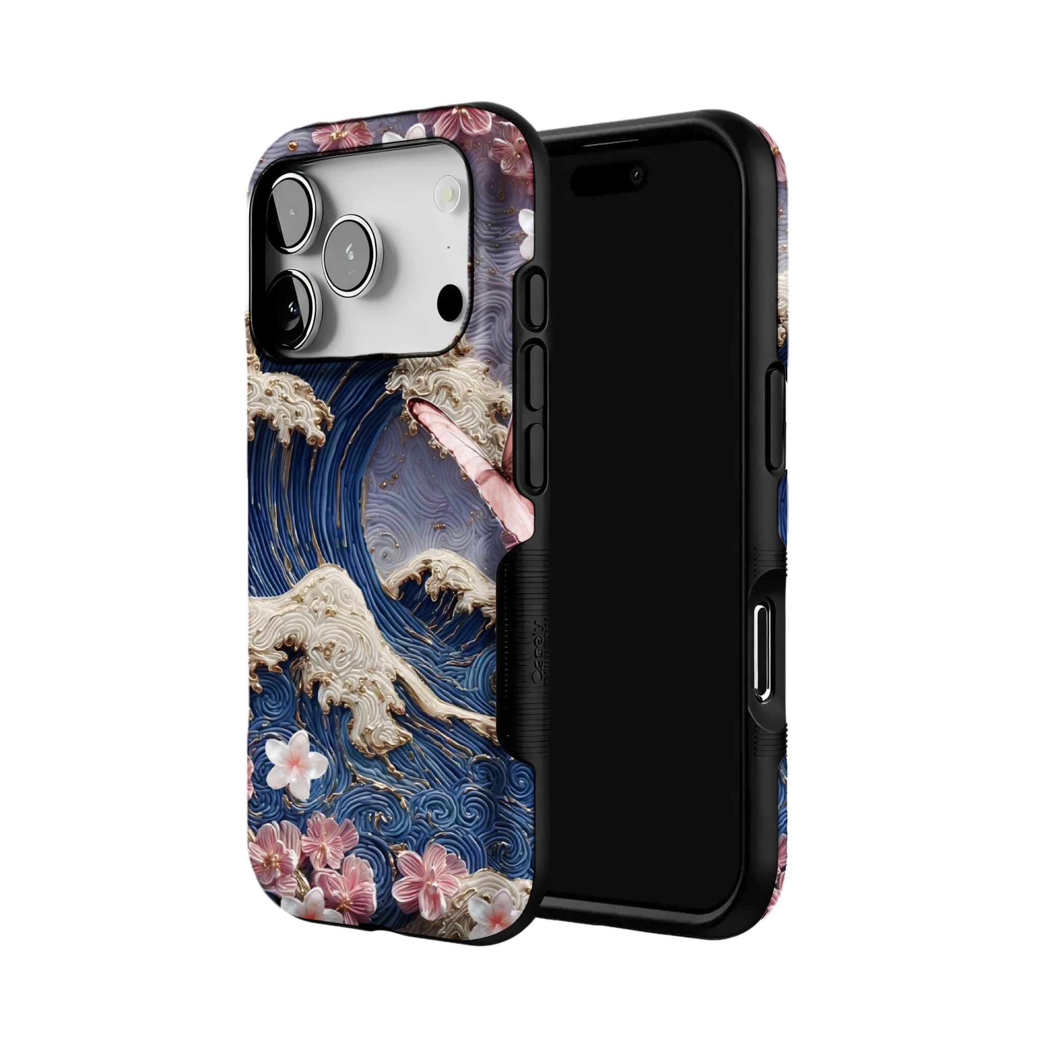 Japanese Wave Sakura 3D Embossed Phone Case | Luxury Butterfly Shockproof Cover