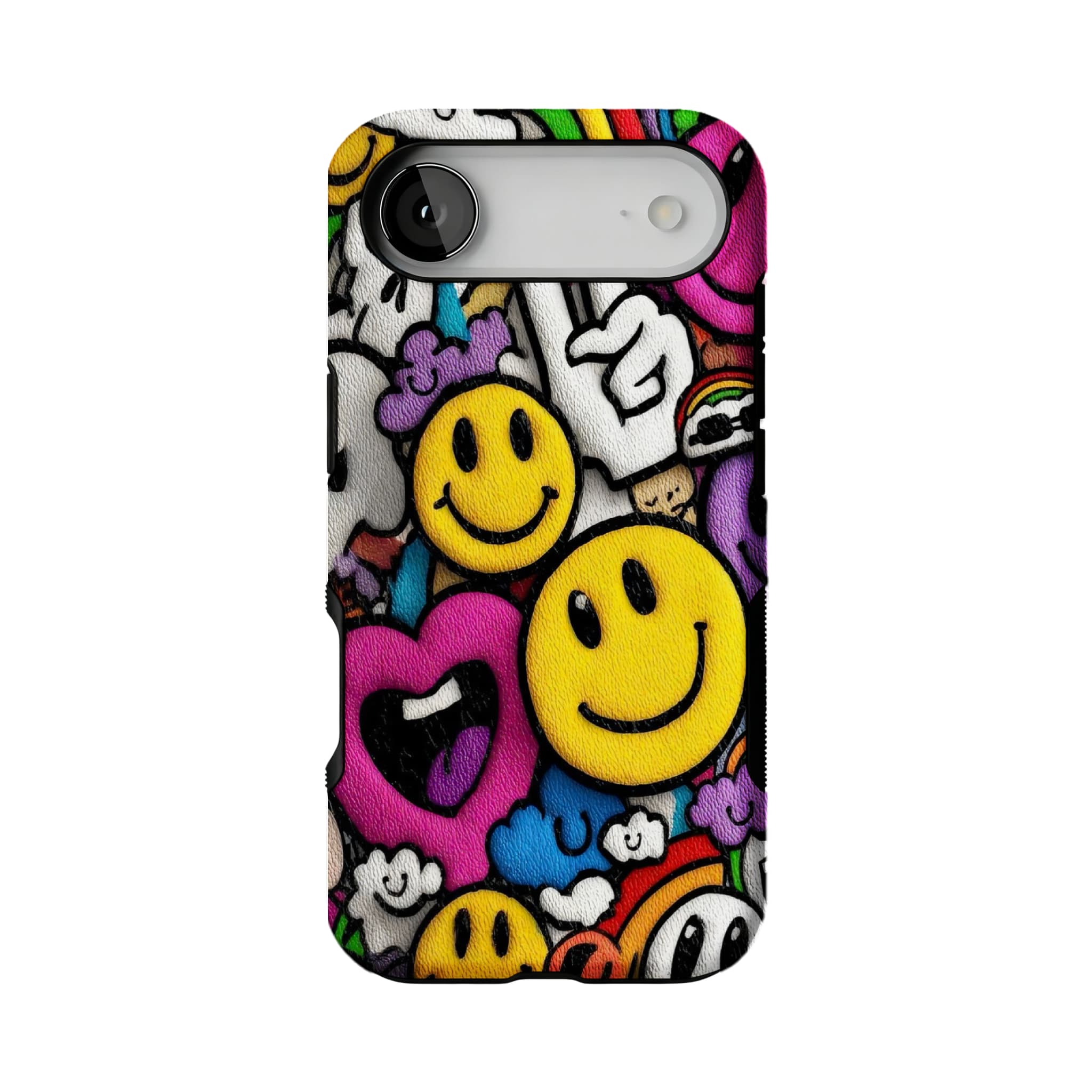 Y2K Smiley Graffiti Phone Case, Dopamine Cover for iPhone