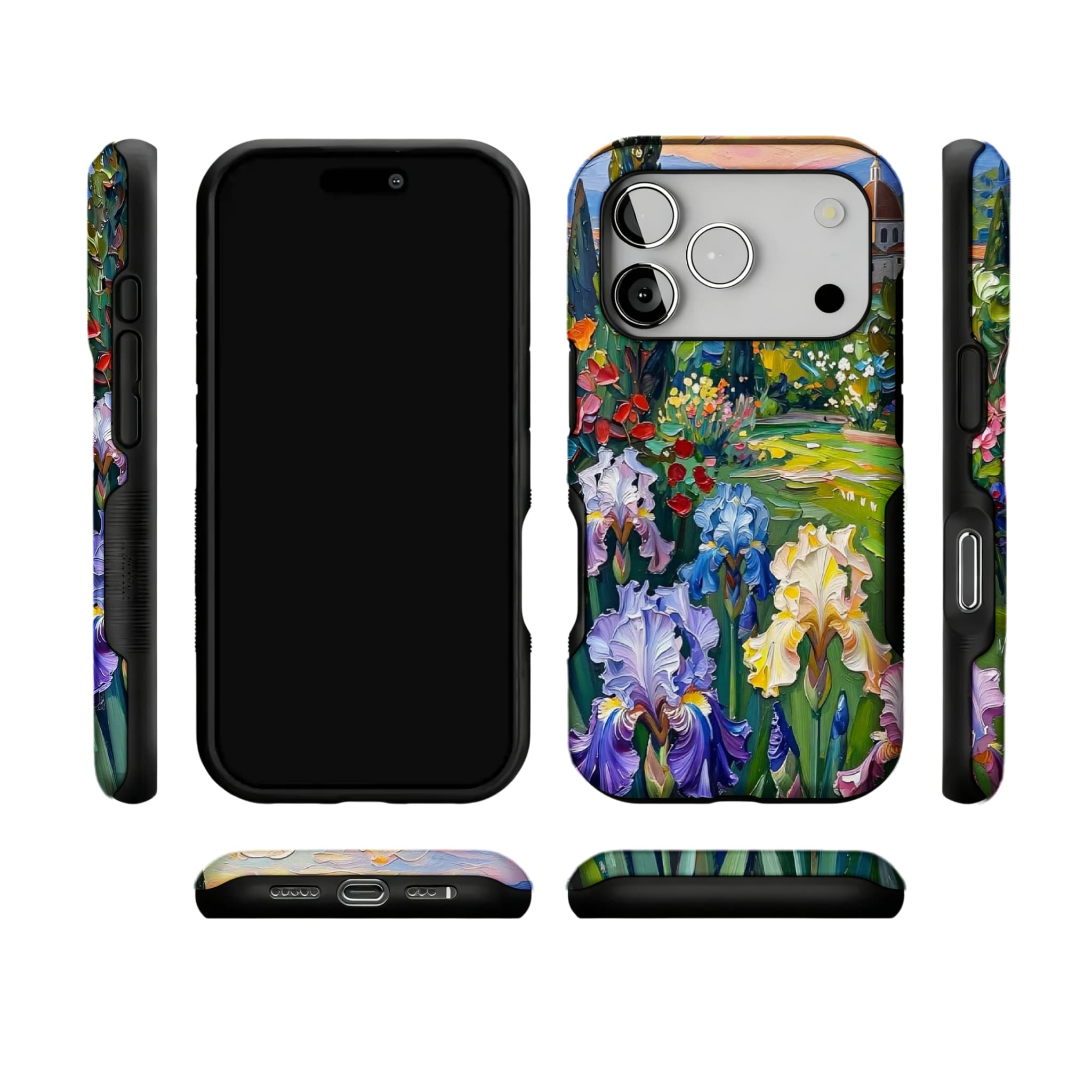 Iris Flower Garden Impasto Oil Painting Phone Case | Artistic Floral Shockproof Cover