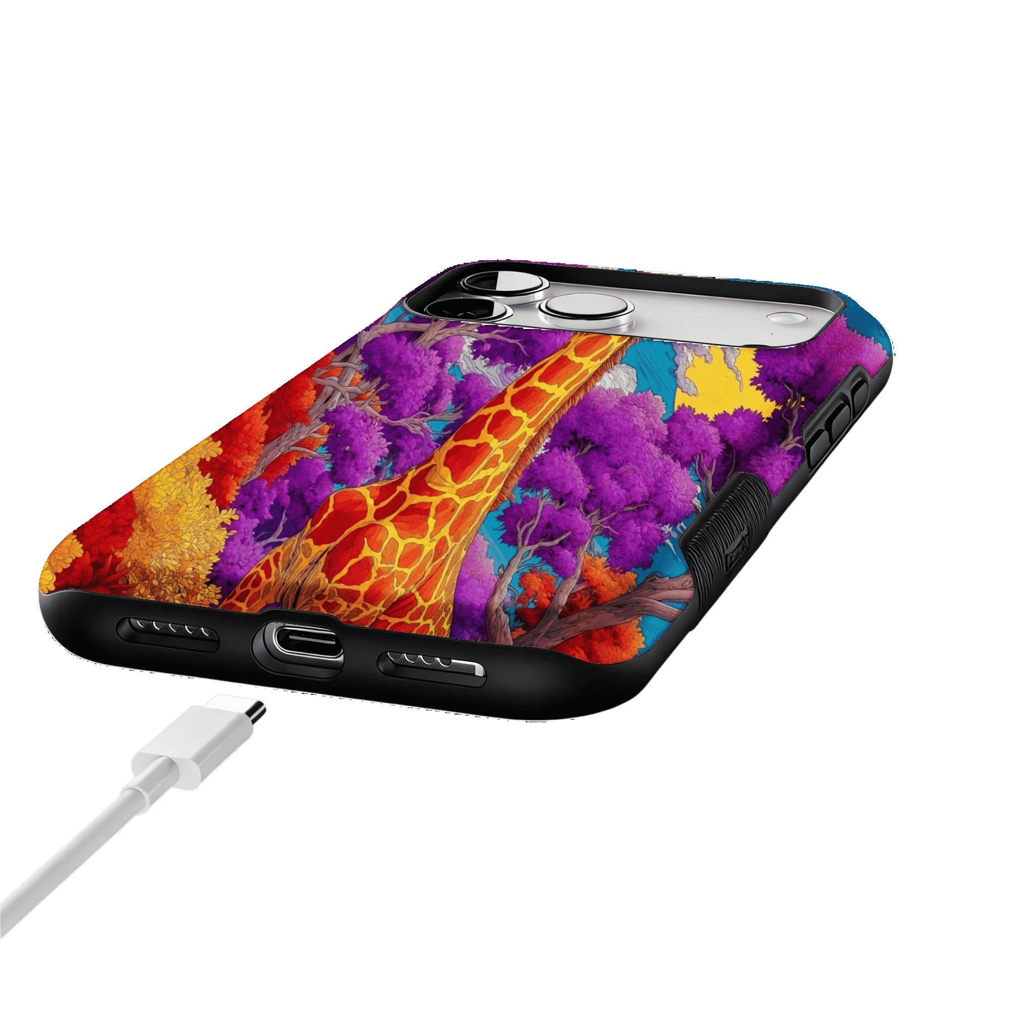 Bright Colorful Giraffe Jungle Phone Case, Anti-slip Shockproof Trendy iPhone Cover