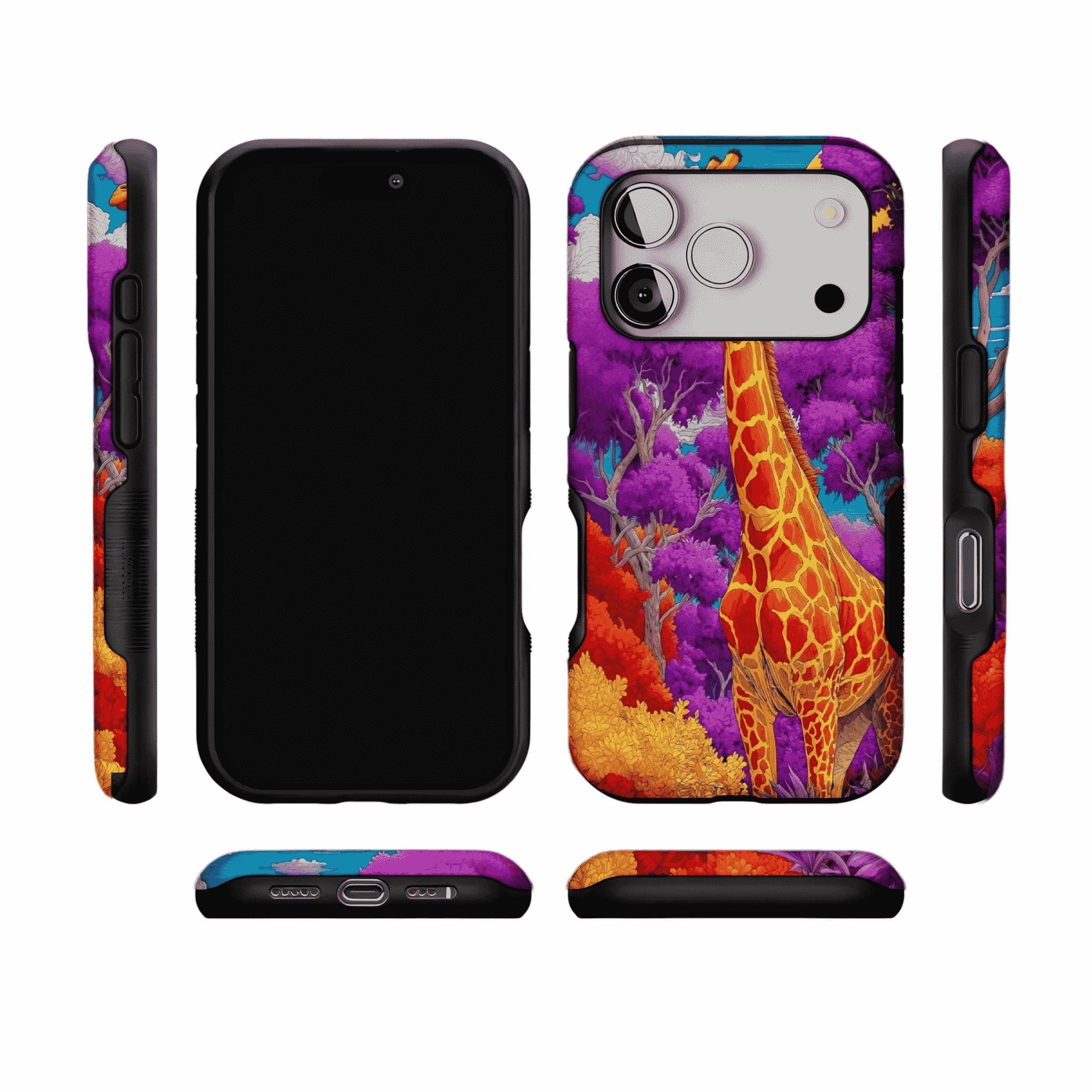 Bright Colorful Giraffe Jungle Phone Case, Anti-slip Shockproof Trendy iPhone Cover