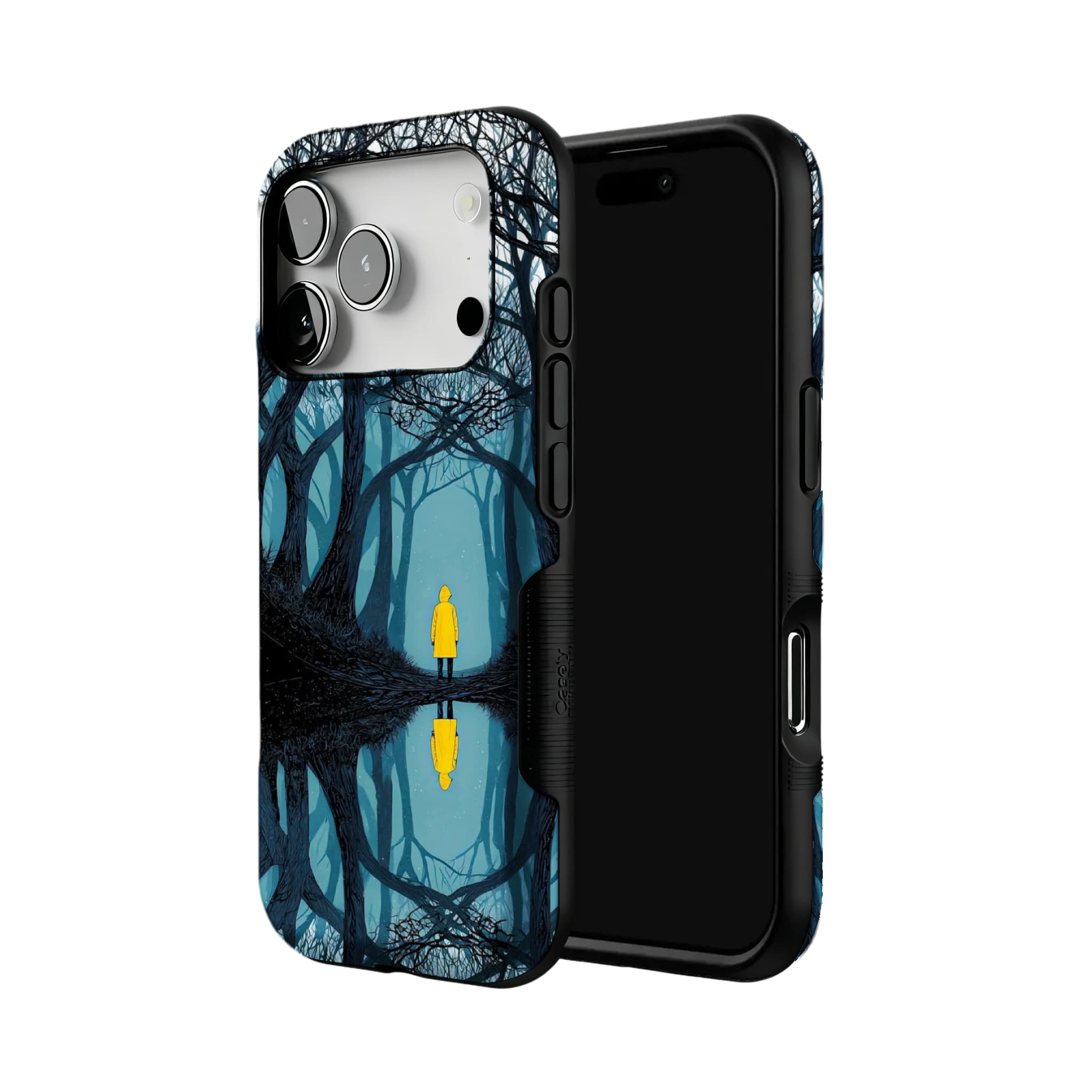 Dark Fairy Tale Forest Phone Case | Symmetric Yellow Raincoat Kid Shockproof Cover