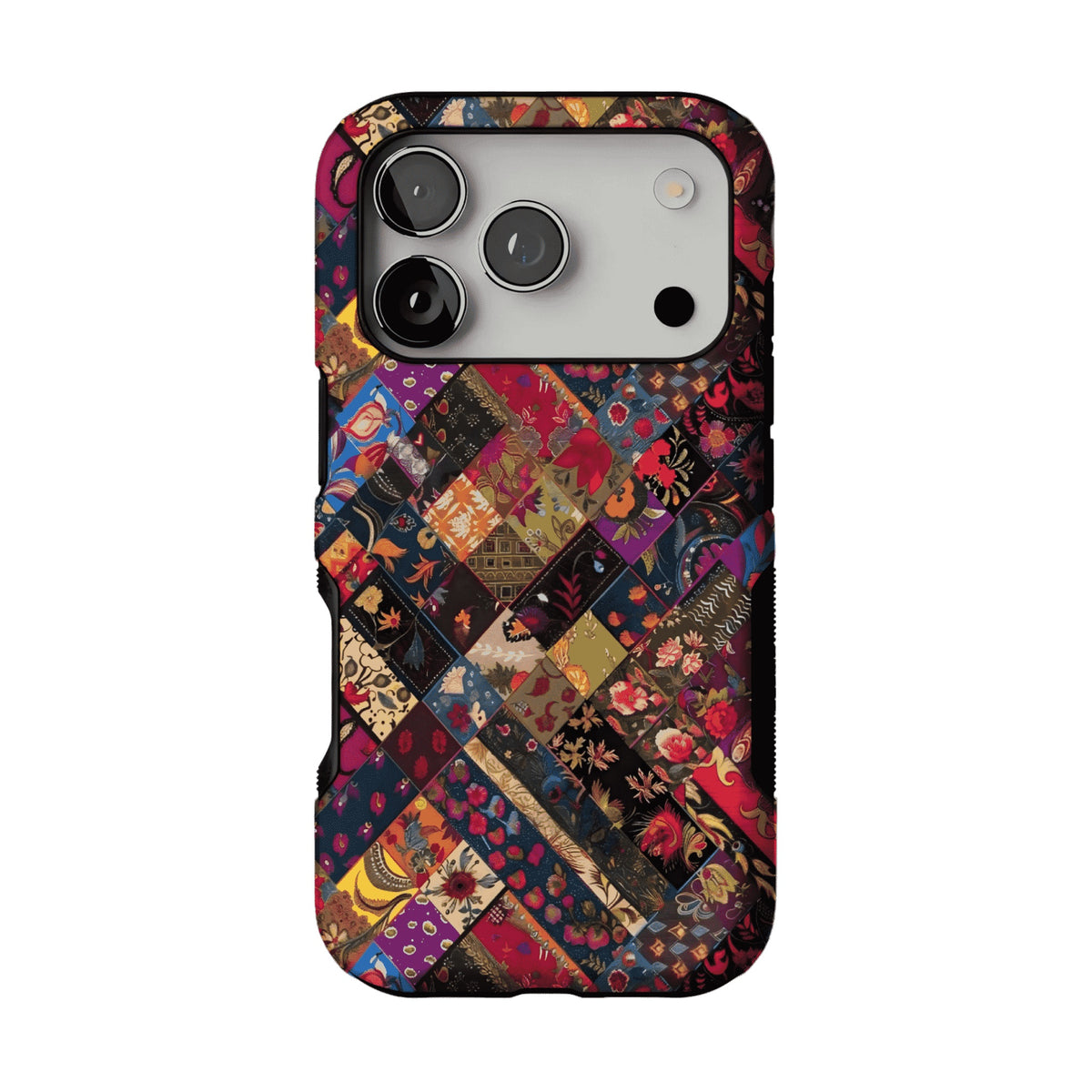 Boho Vintage Patchwork Floral Phone Case, Anti-slip Shockproof Ethnic iPhone Cover