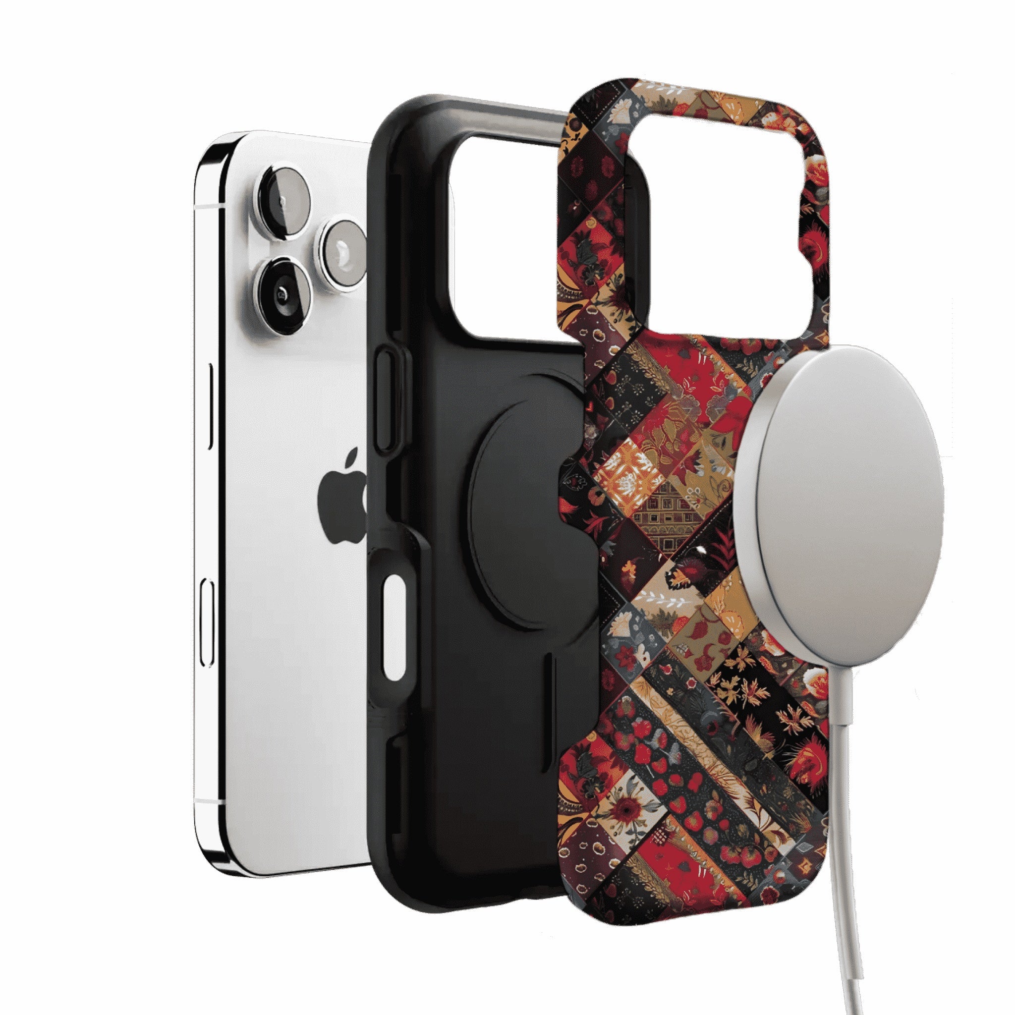 Boho Vintage Patchwork Floral Phone Case, Anti-slip Shockproof Ethnic iPhone Cover