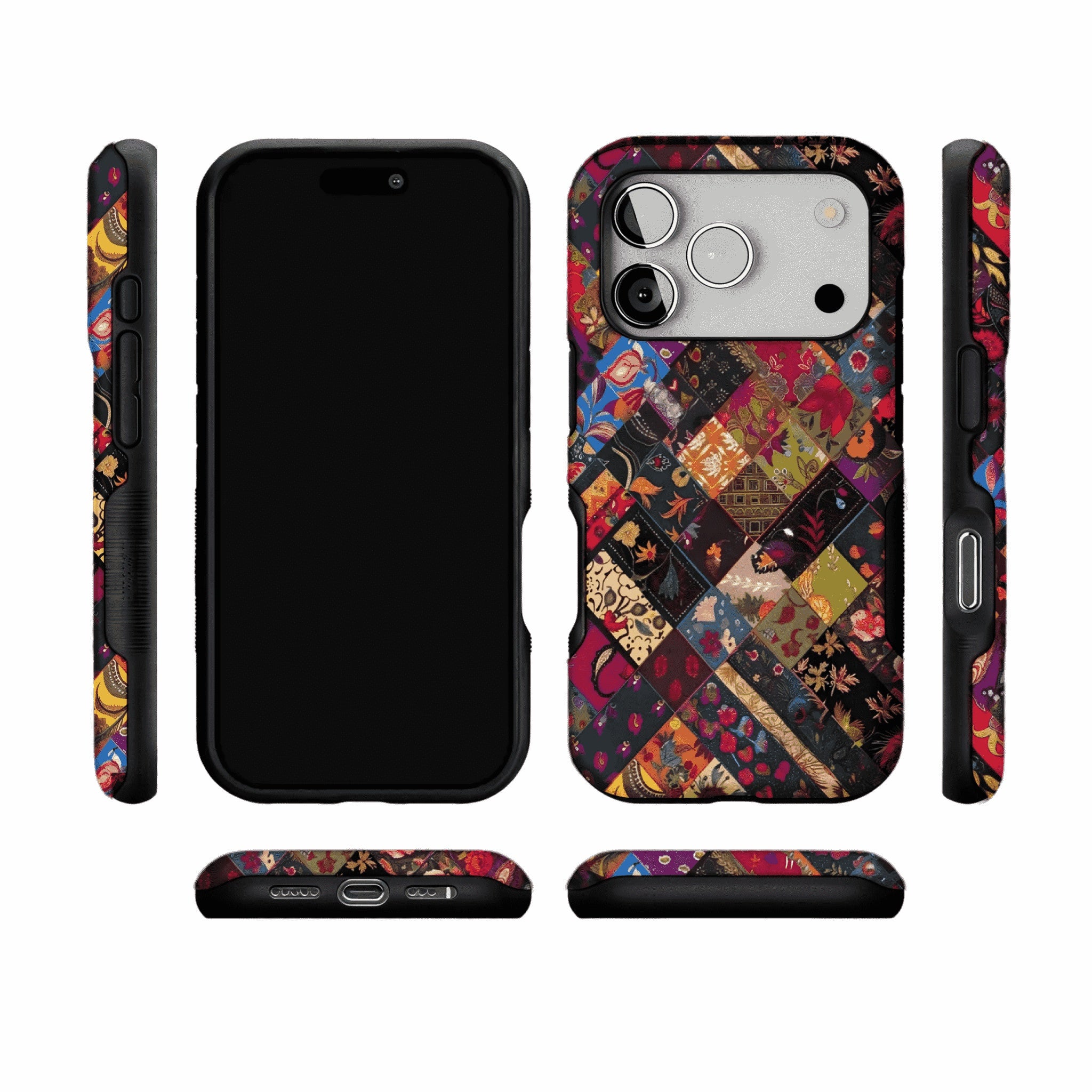 Boho Vintage Patchwork Floral Phone Case, Anti-slip Shockproof Ethnic iPhone Cover