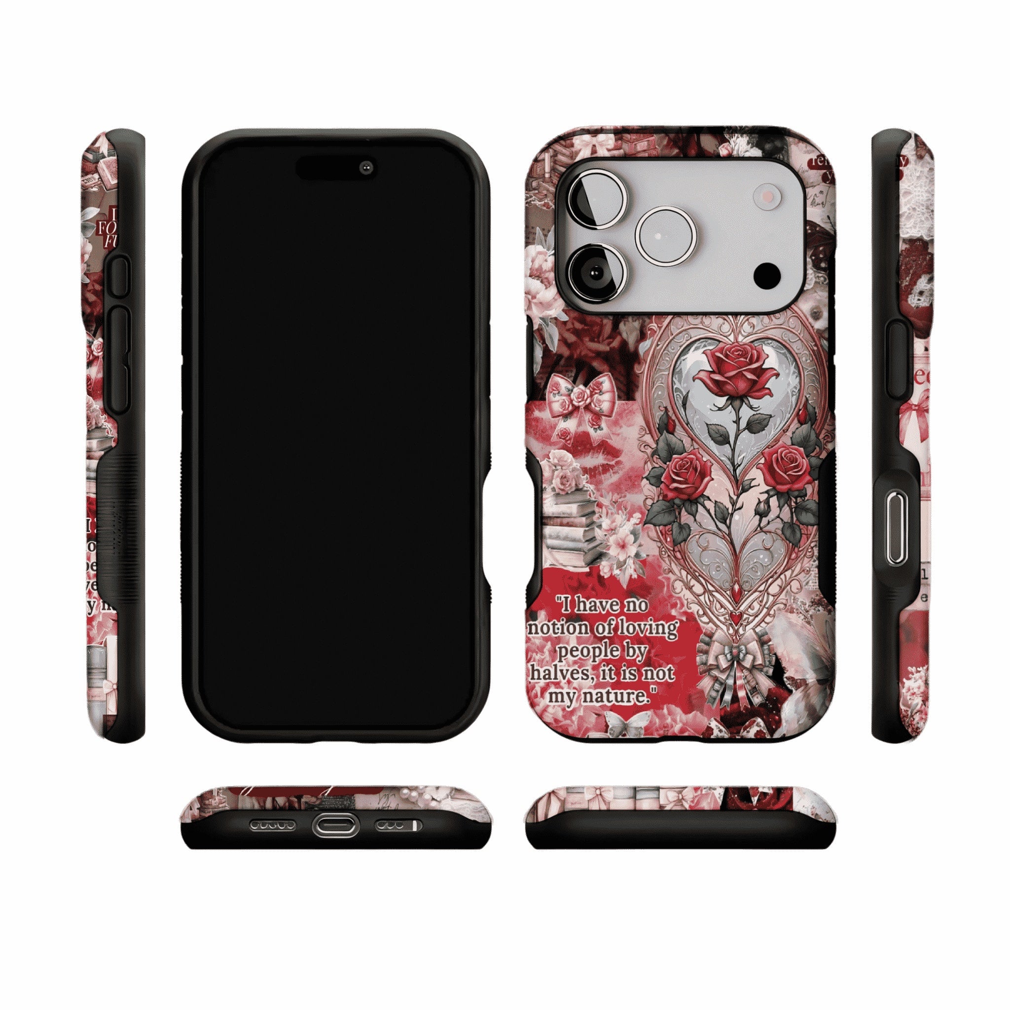 Vintage Victorian Red Rose Scrapbook Phone Case, Romantic iPhone Cover