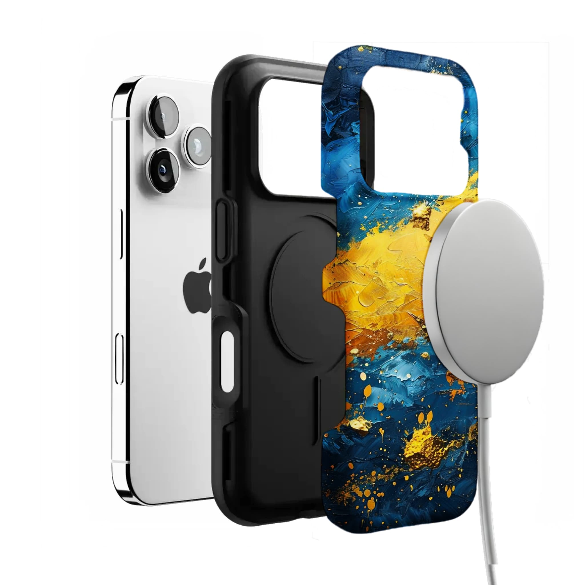 Blue Gold Impasto Oil Painting Phone Case, Abstract Cover for iPhone
