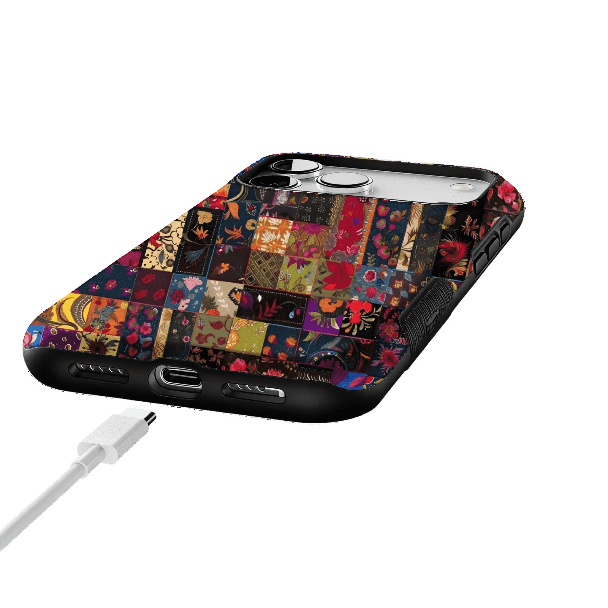 Boho Vintage Patchwork Floral Phone Case, Anti-slip Shockproof Ethnic iPhone Cover