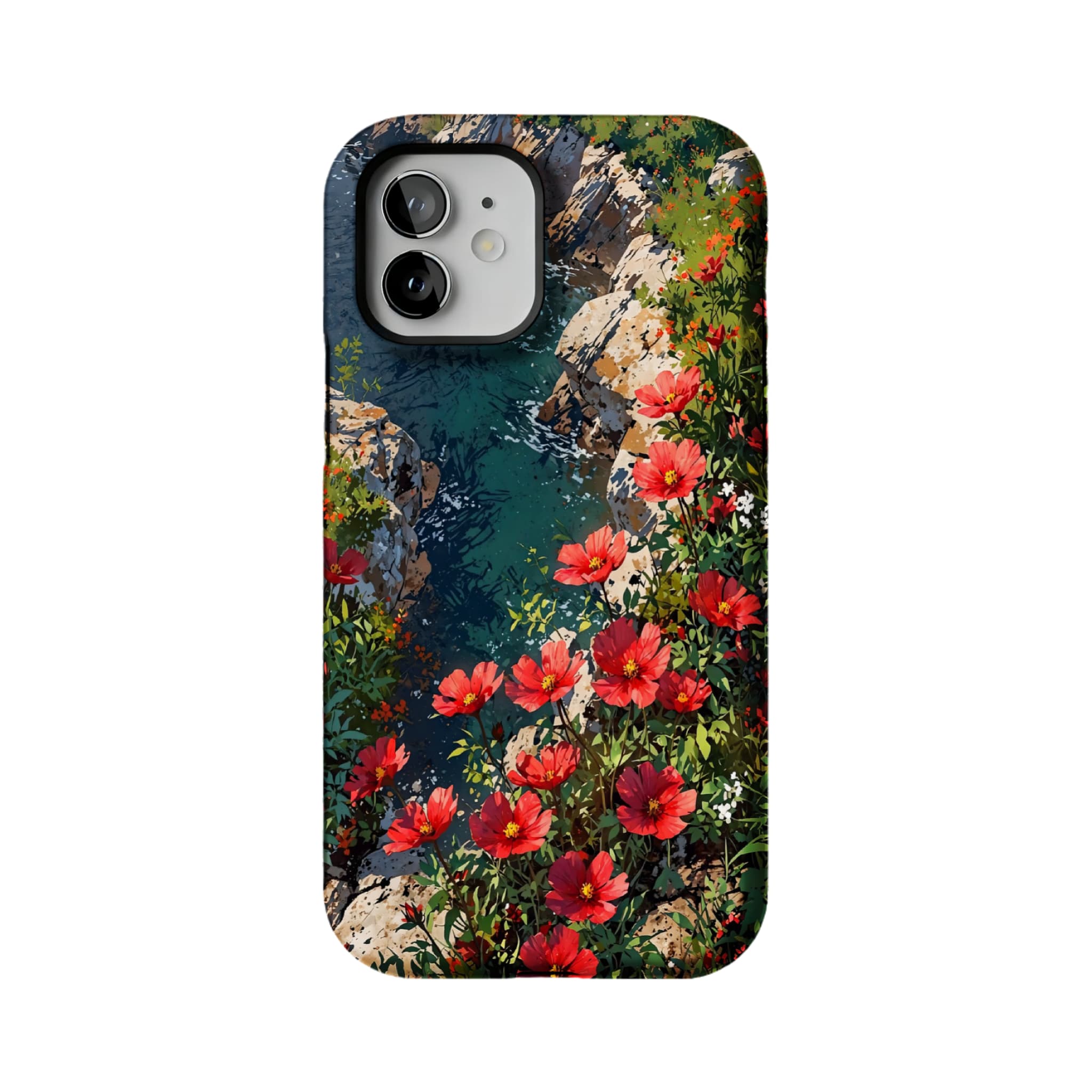Nature Wild Red Flower Cliff Creek Oil Shockproof Anti-slip iPhone Case
