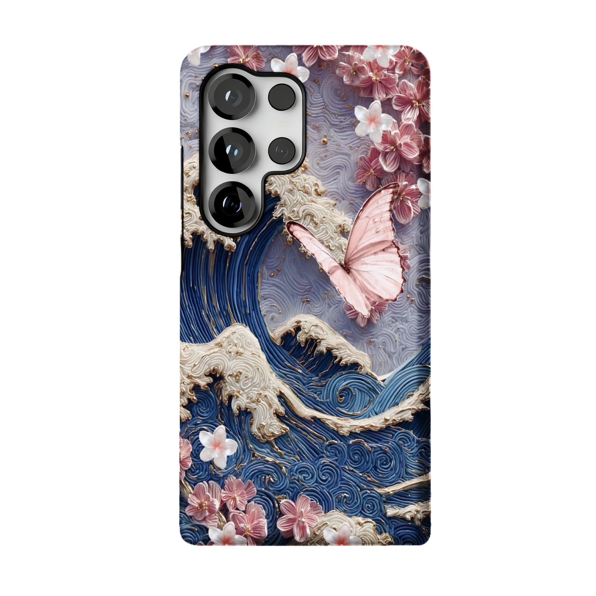 Japanese Wave Sakura 3D Embossed Phone Case | Luxury Butterfly Shockproof Cover
