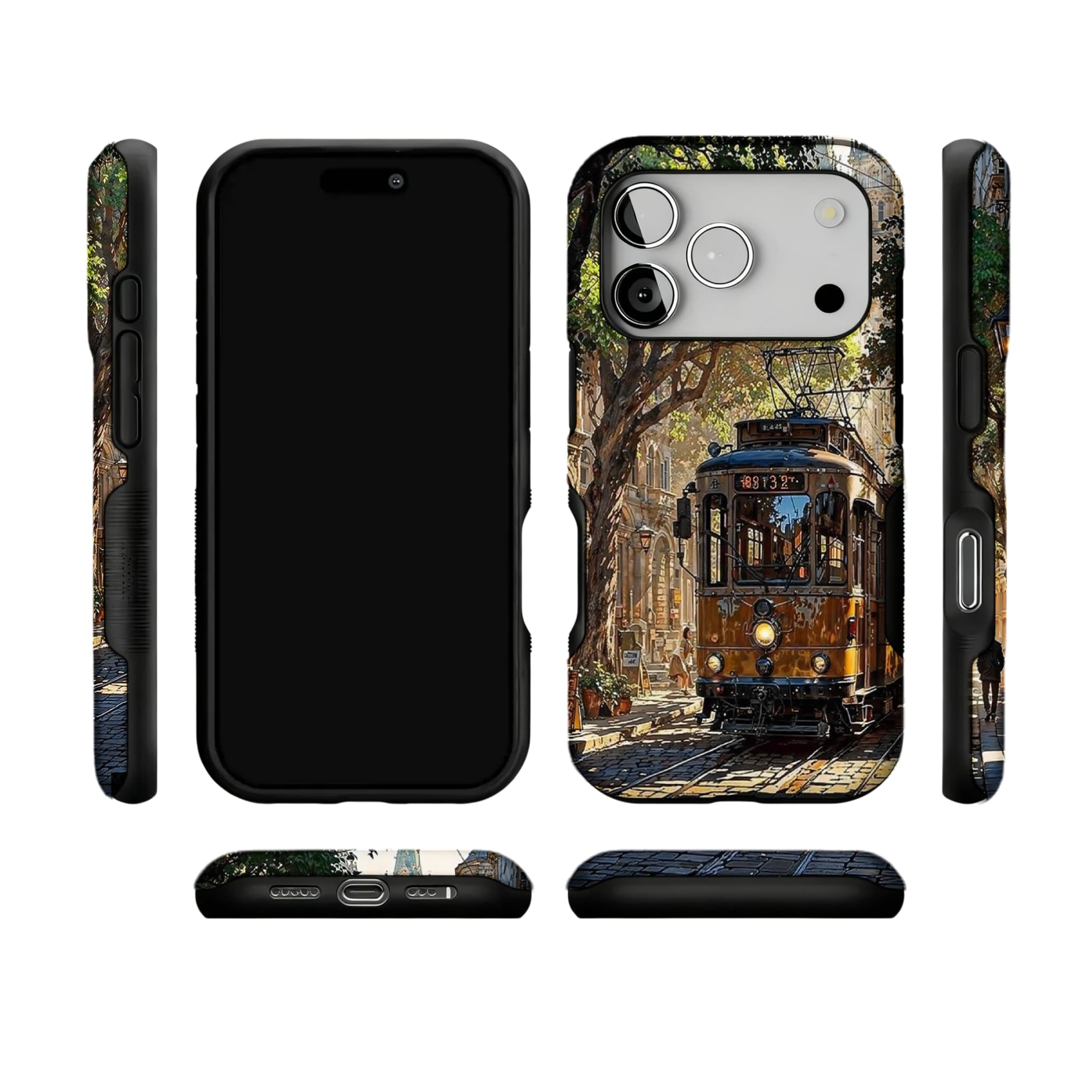 Old Town Tram Phone Case | Retro Cityscape Art Cover for Travel Lovers