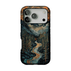 Woodcut Style Mountain Forest Anti-slip Shockproof Vintage iPhone Case