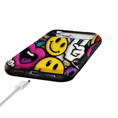 Y2K Smiley Graffiti Phone Case, Dopamine Cover for iPhone