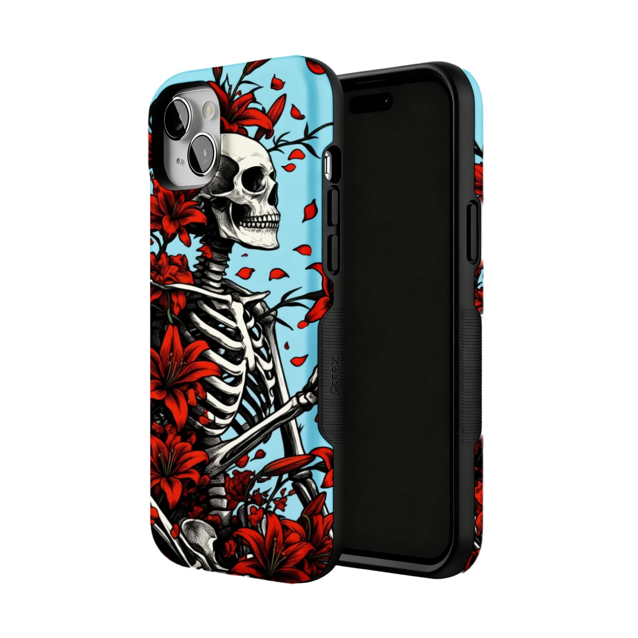 Red Lily Skeleton Phone Case Gothic Floral Skull Cover for iPhone